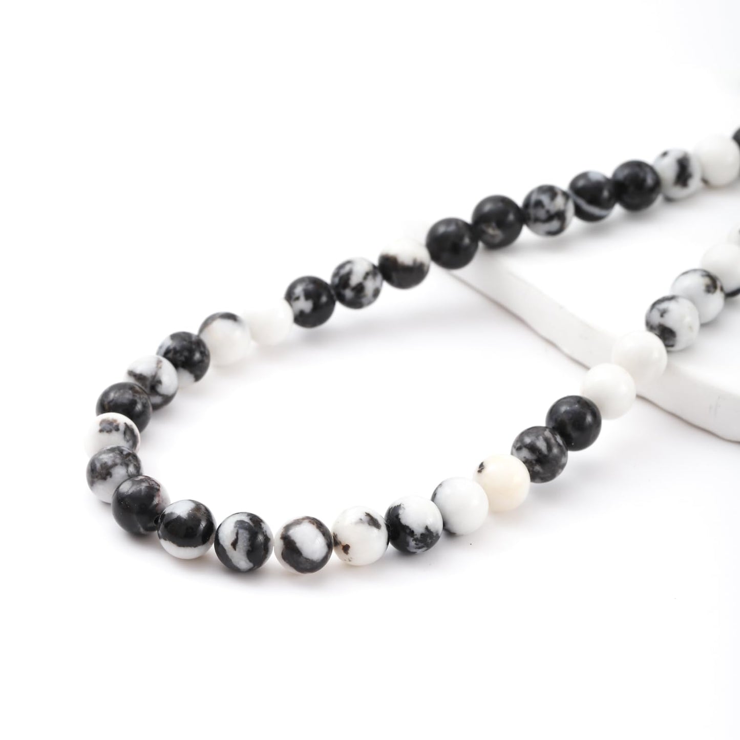 6mm 60pcs DIY Natural Black White Zebra Stone Beads Round Healing Crystal Gemstone Loose Beads for Jewelry Making Handmade Bracelet Necklace
