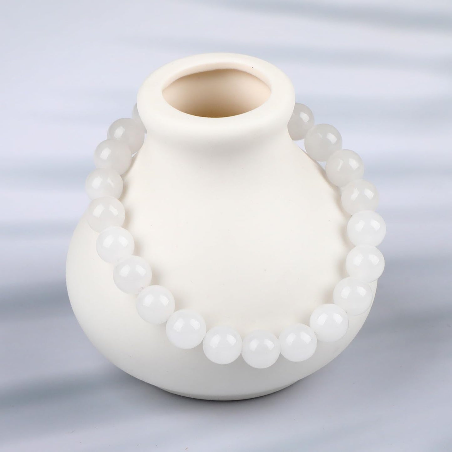 LPBeads Handmade Natural Gemstone Stretch Elastic 8m White Jade Bracelet Healing Crystal Round Stone Beads Jewelry Gifts for Women Men
