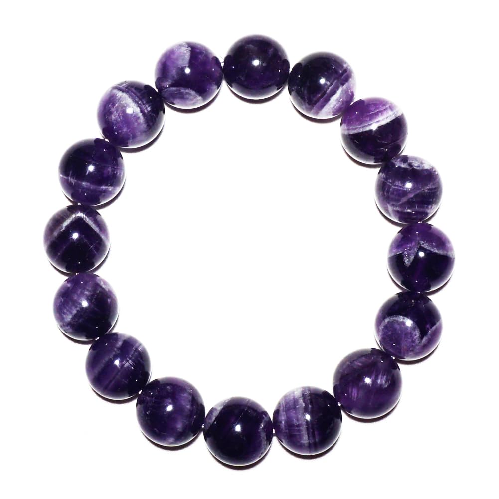 14mm Dream Amethyst Bracelet for Men Women | Natural Crown Chakra Purple Crystal with White Inclusions - Handmade Large Beads Crystal Enthusiast & XXLarge 8-9" Wrist | Beading Tool Kit