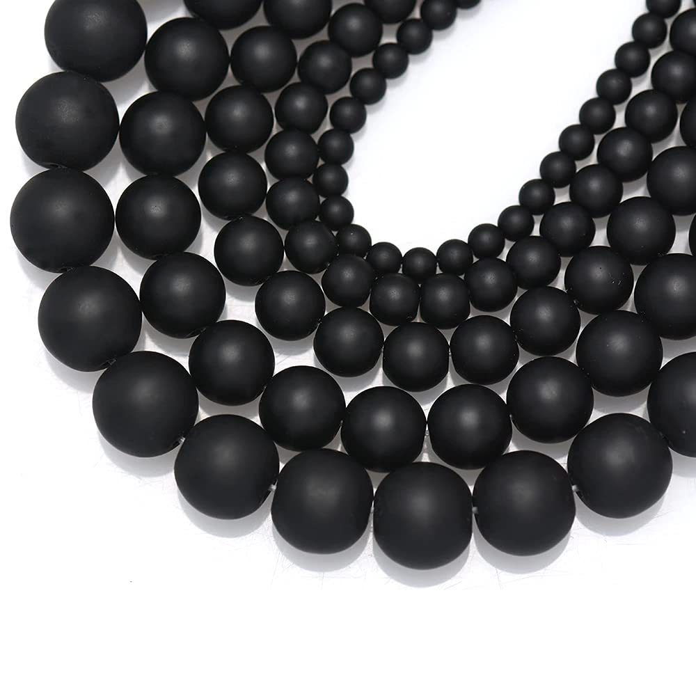 10mm 35pcs Round Beads Black Agata Onyx Tassels Chandelier Necklace Earrings Bracelet Strand Gem Natural Stone Dull Polished Fashion Jewelry Findings DIY Accessories (10mm, Black Matte)