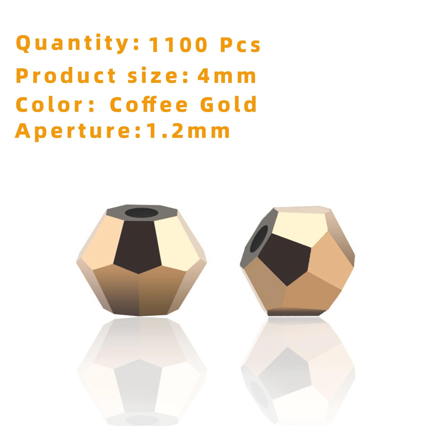 Laopottbeads 1100PCS 4mm Bicone Crystal Glass Beads for Jewelry Making, Sparkling Mini Beads for Suncatchers, DIY Bracelets & Craft Projects (Coffee Gold)