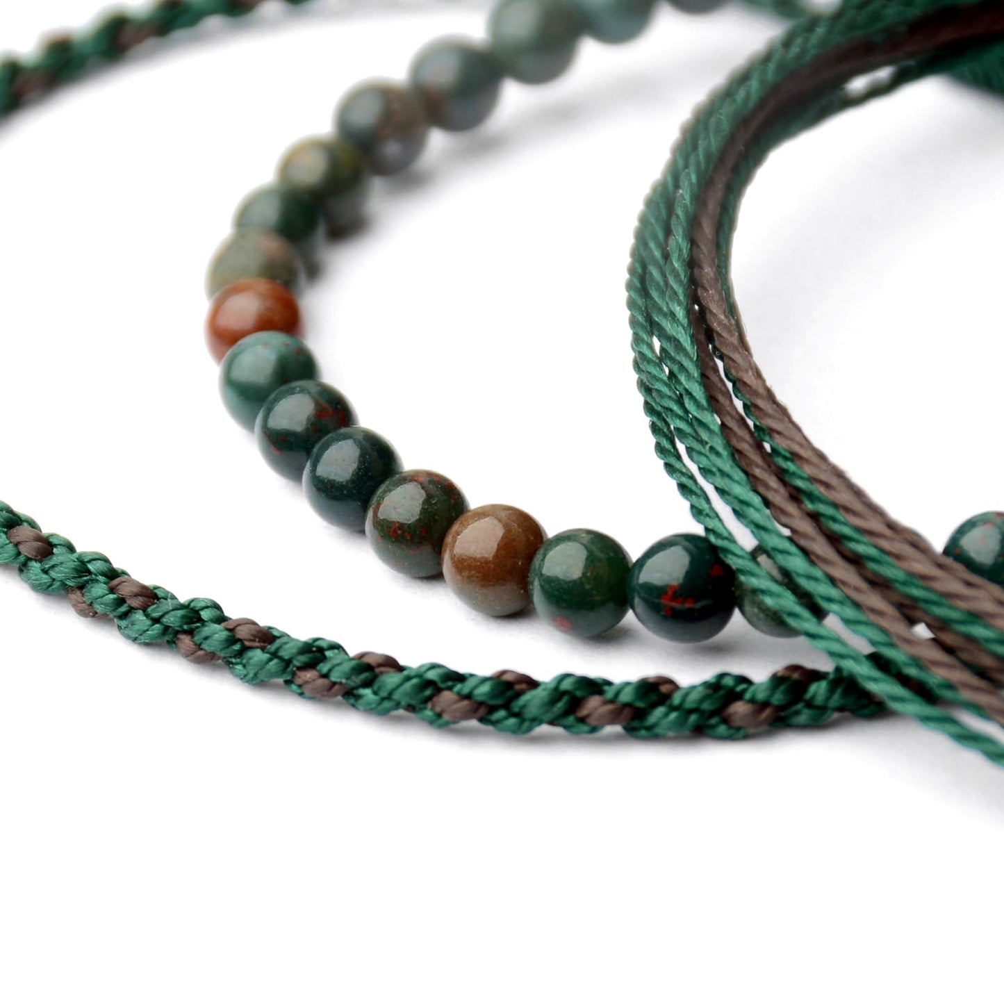 Handmade Natural Stone Beaded Healing Bracelet Gift for Men Adjustable Rope String Bracelet (India Blood Agate, Adjustable)