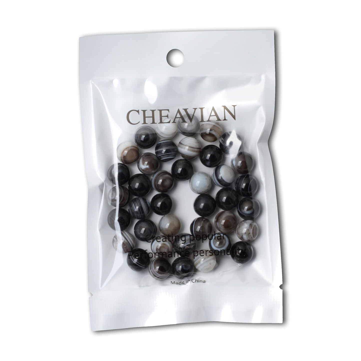 CHEAVIAN 35PCS 10mm Black Striped Agate Round Loose Beads DIY Bracelet Necklace Materials 1 Strand 15"