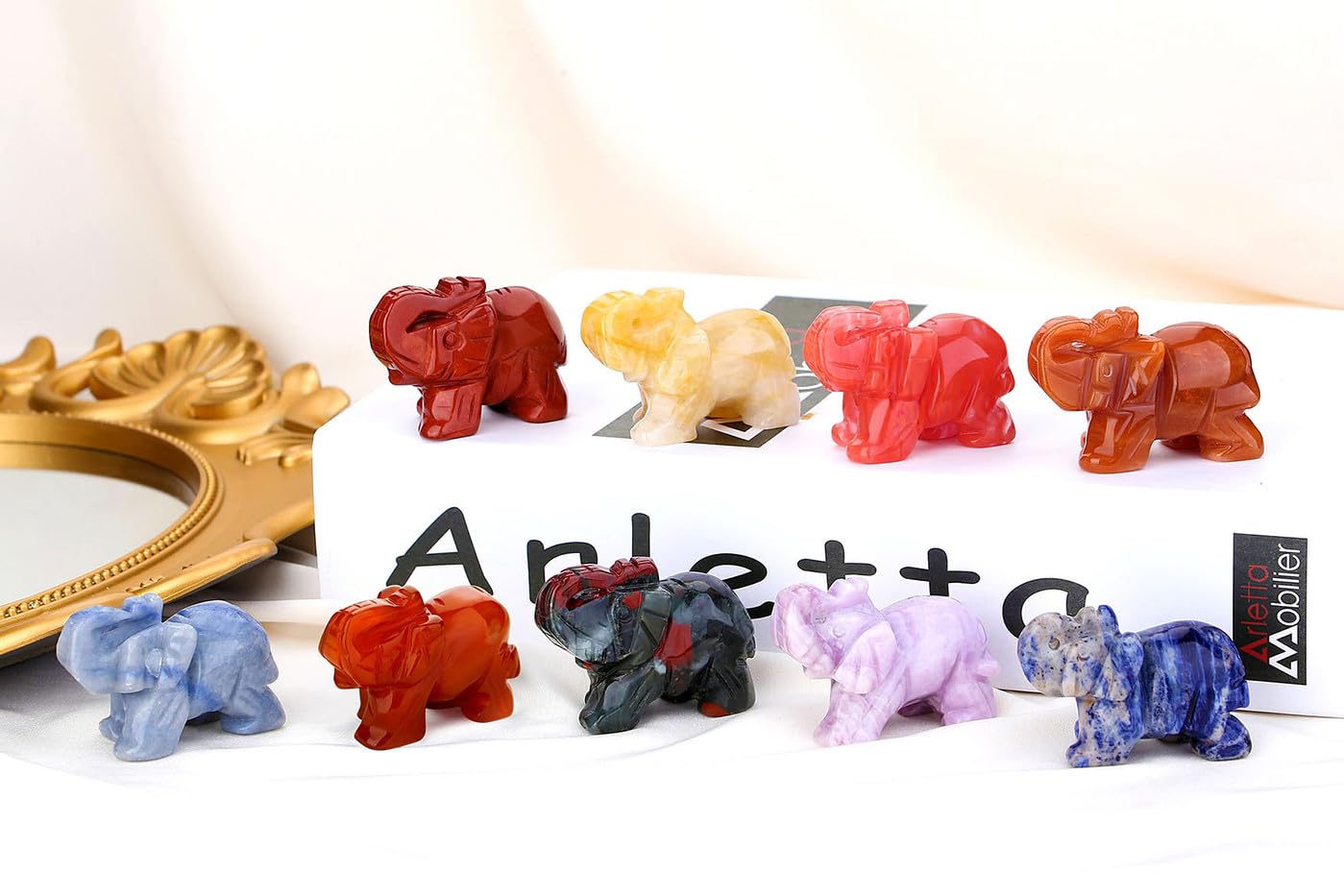 QINJIEJIE Yellow Jade Crystals Elephant Decor Cute Desk Stones Figurine Natural Gemstones Luck Decoration Room Office Pocket Hippie Statue Meditation Spiritual Christmas Stocking Stuffers Gift Women