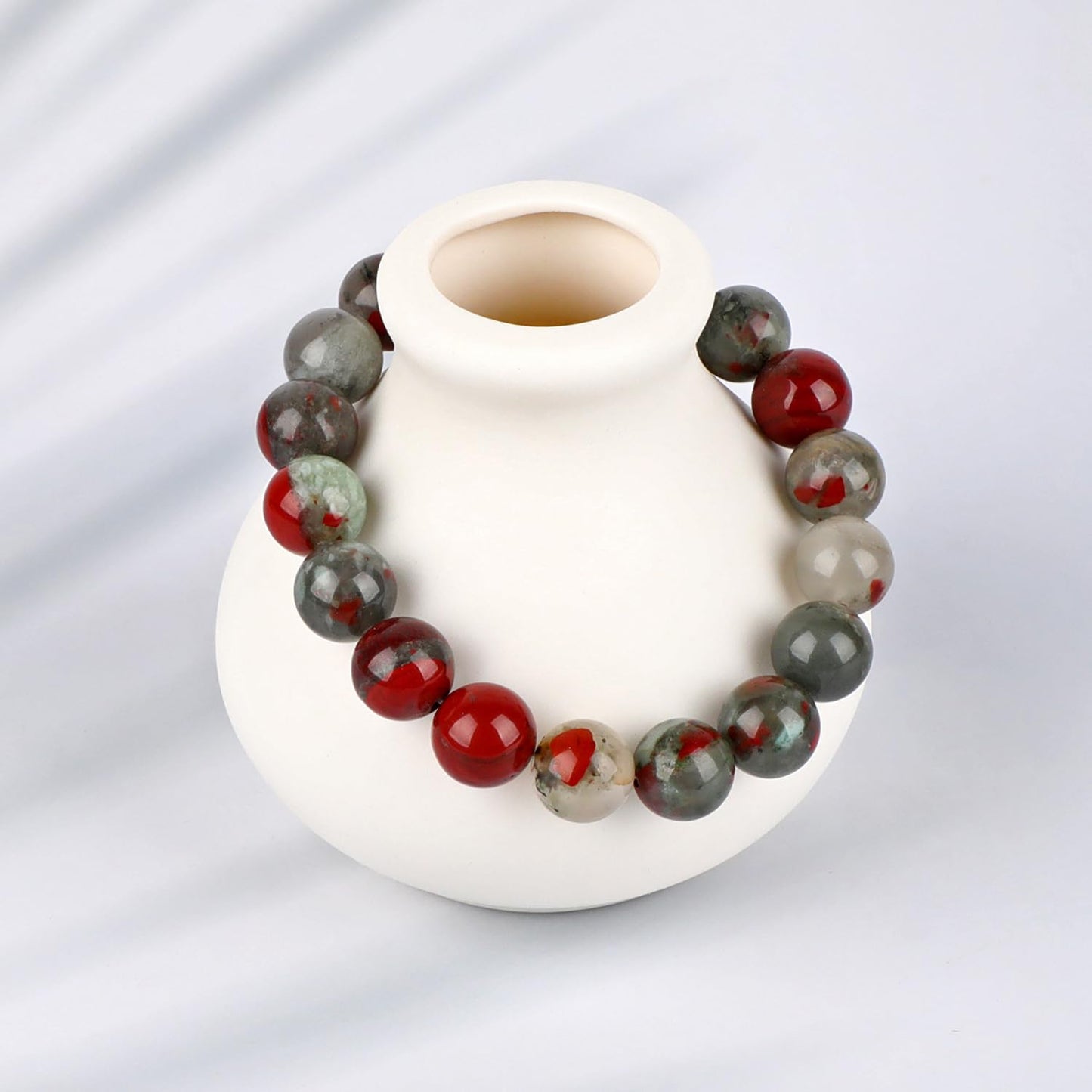 LPBeads Handmade Natural Gemstone Stretch Elastic 10mm African Bloodstone Bracelet Healing Crystal Round Stone Beads Jewelry Gifts for Women Men