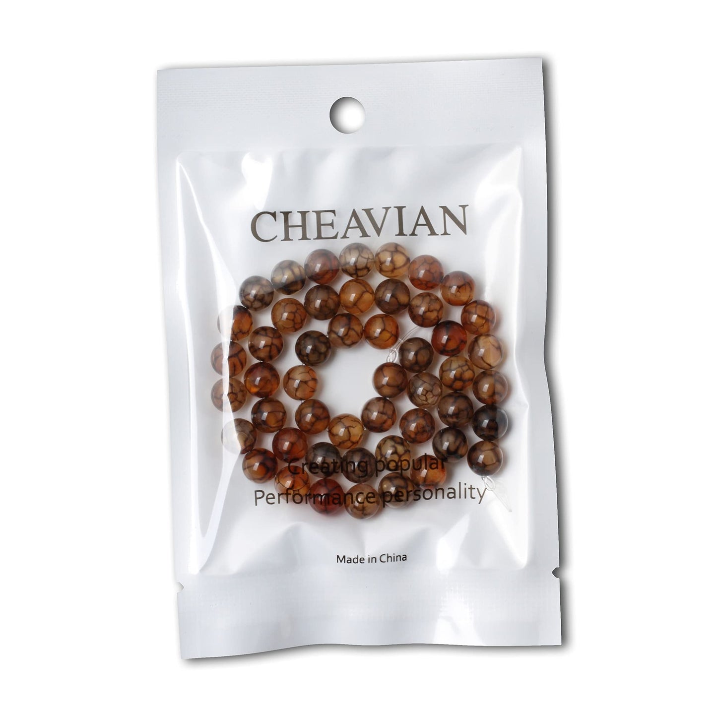 CHEAVIAN 45PCS 8mm Coffee Dragon Vein Agate Gemstone Round Loose Beads for Jewelry Making 1 Strand 15"
