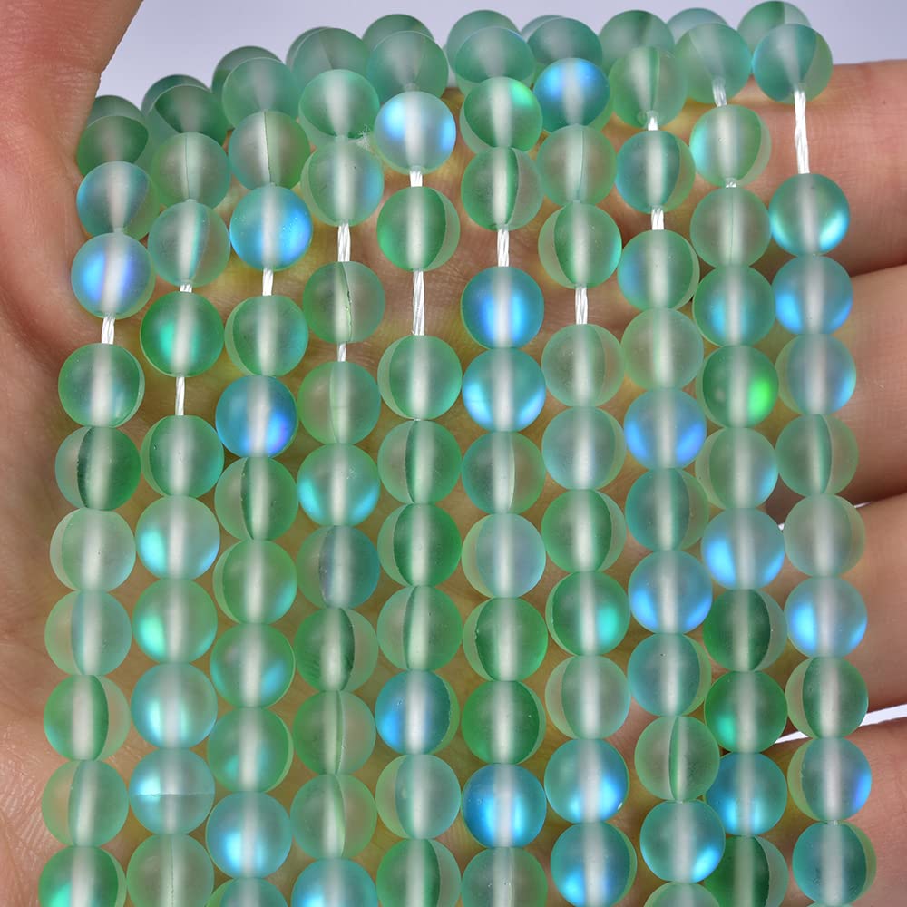 Asingeloo 60PCS 6mm Natural Green Mystic Aura Quartz Gemstone Frosted Matte Titanium Round Loose Spacer Beads 15 inch Full Strand Crystal Healing Power Quartz