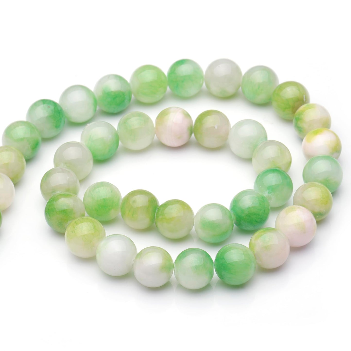 Youngbling Natural Gemstone Beads for Jewelry Making,10mm Green White Jade Polished Round Smooth Stone Beads for Bracelet Necklace 15 Inch(Green White Jade,10mm)