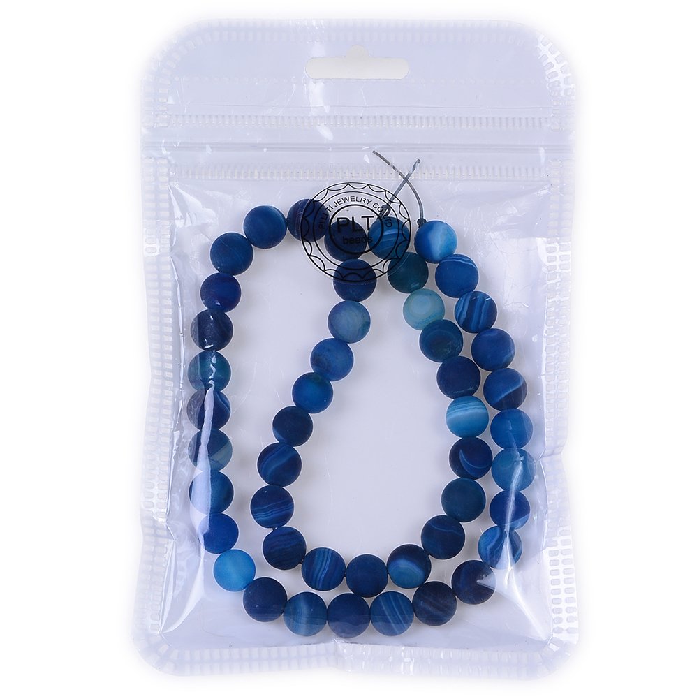 PLTbeads Natural Gemstone Loose Beads Matte Approxi 15.5 inch DIY Bracelet Necklace for Jewelry Making (10mm, Matte Blue Stripe Agate)