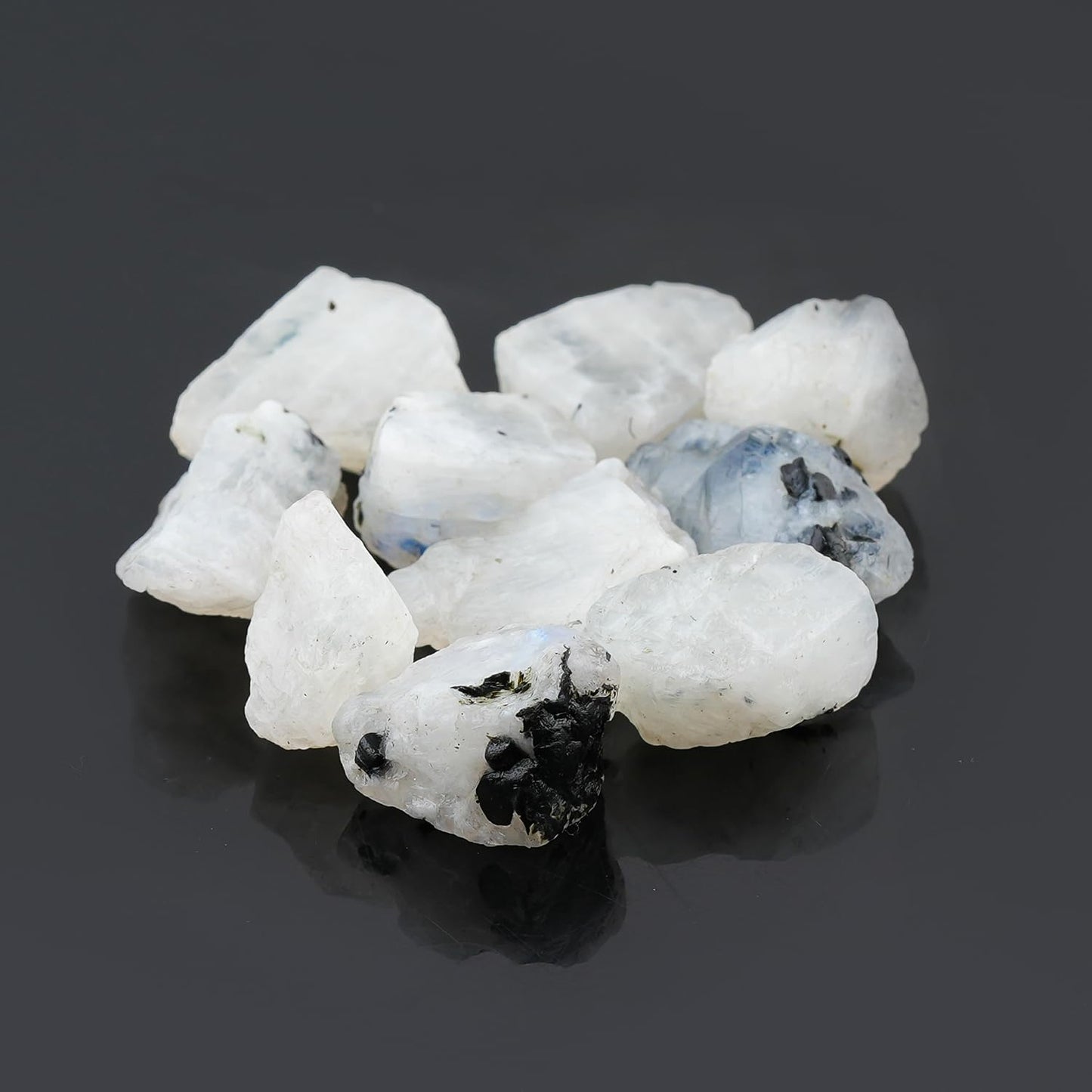 ColouredRocks 10pcs. Tourmilated Moonstone Crystals, Raw Stones, Rough Gemstones, Jewelry Making Supply, Cabbing, Polishing, Cutting, DIY, Crafts (150+ carats.) (15-20mm)
