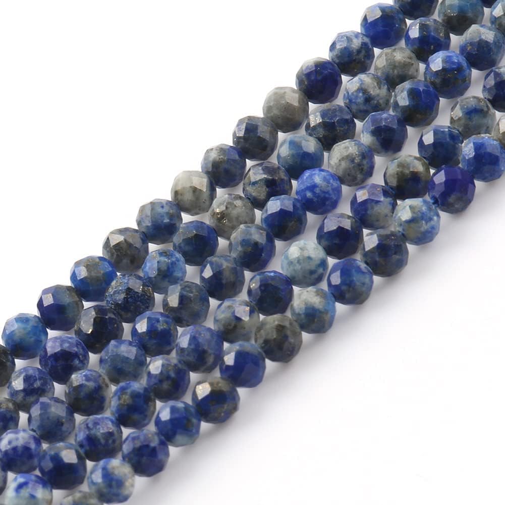 Song Xi 90pcs 4mm Natural Lapis Lazuli Gemstone Beads Faceted Round Loose Stone Beads for Jewelry Making (1 Strand)