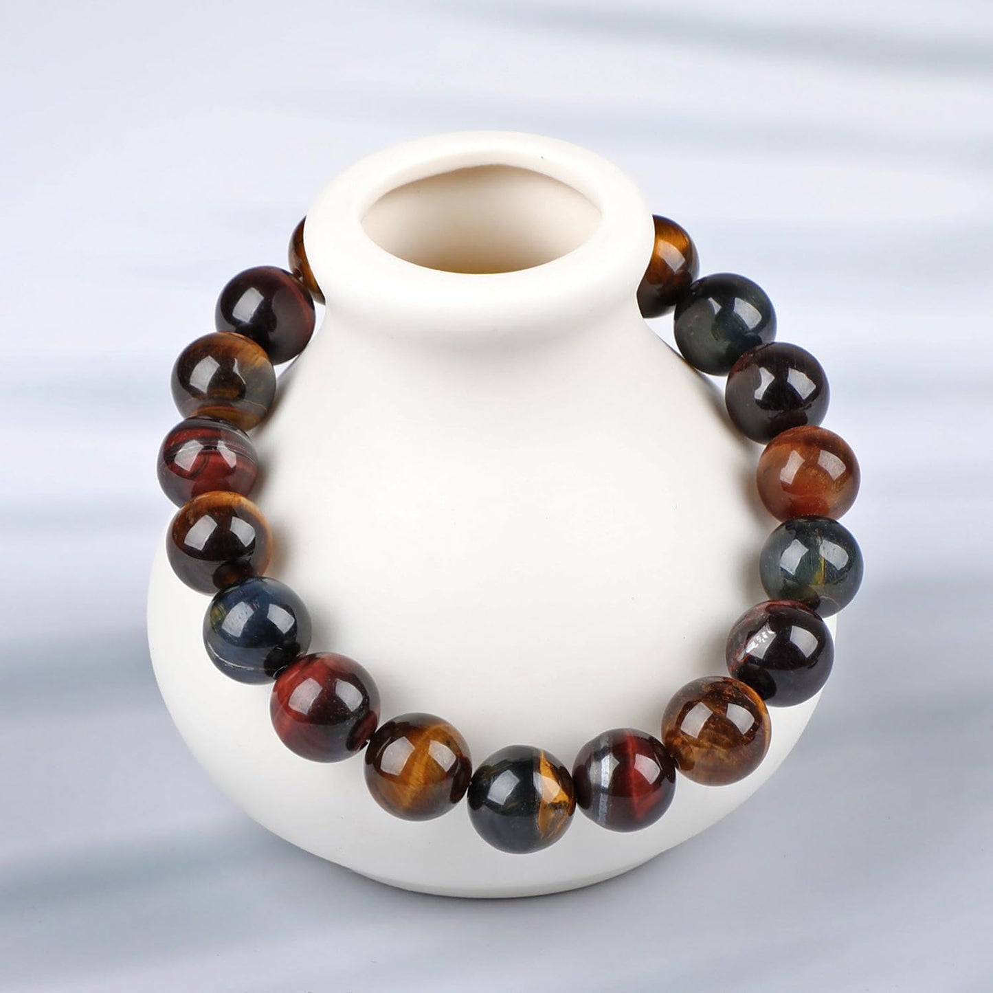 LPBeads Handmade Natural Gemstone Stretch Elastic 10mm Multicolor Tiger's Eye Bracelet Healing Crystal Round Stone Beads Jewelry Gifts for Women Men