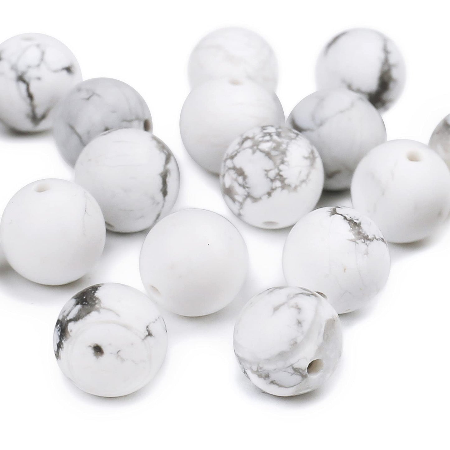 Natural Matte White Turquoise Beads, 6MM Round Frosted Unpolished Loose Gemstone Beads for Bracelet Necklace Jewelry Making, Energy Stone Healing Power with Stretch Beading Cord