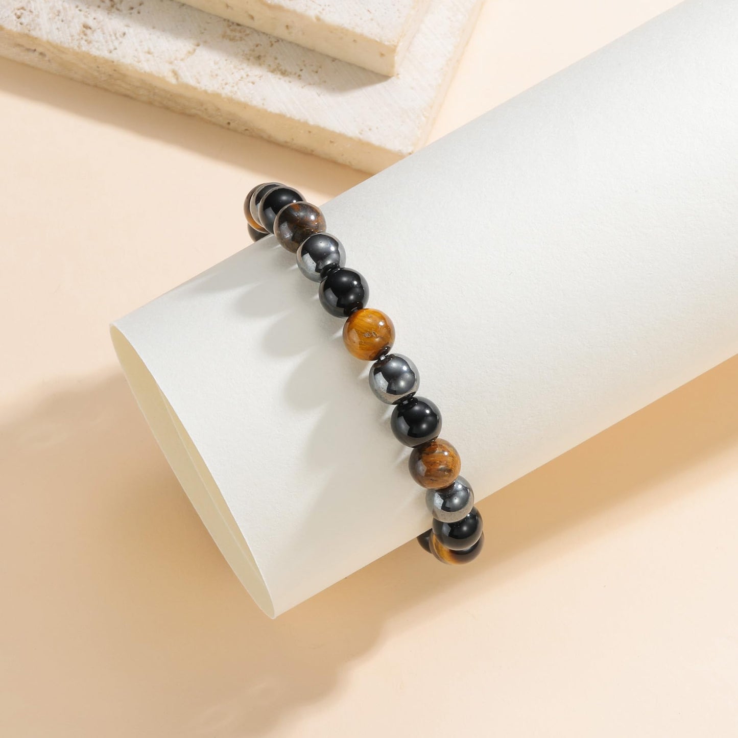 Udolfly Womens Crystal Beaded Bracelets for Women Men Protective Energy Bracelet Natural Gemstone Bead Bracelet 8mm Triple Protect