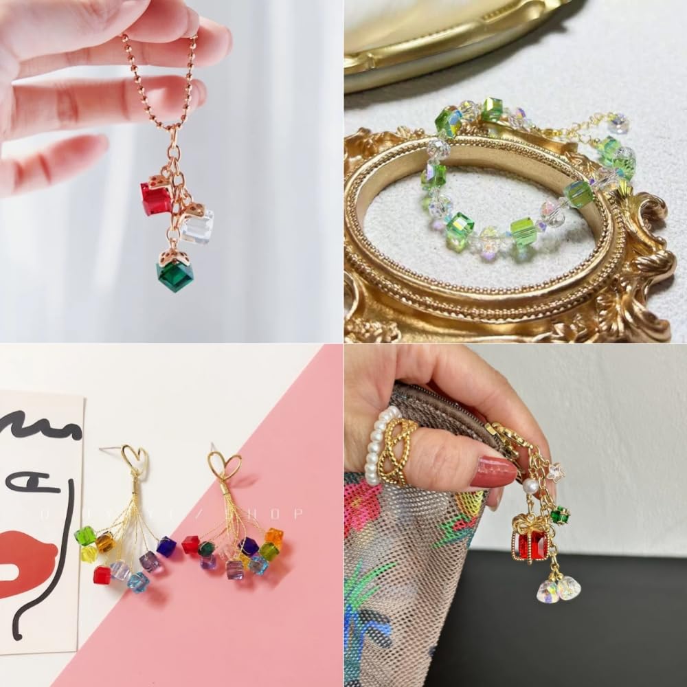 YUEXIGO 200pcs 4mm Cube Crystal Glass Beads for Jewelry Making Faceted Square Crystal Glass Bead Spacer Beads Loose Beads for Bracelet Earring Necklace DIY Craft(Dark Amber)