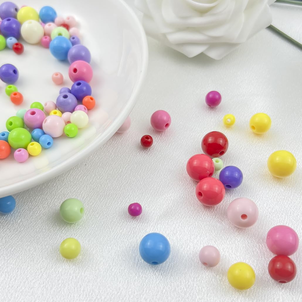 Mulutoo 400Pieces 8MM Acrylic Round Beads Round Acrylic Balls Chunky Beads Smooth Spacer Plastic Pastel Beads Craft Beads for Necklace and Bracelet Making Crafting Supplies(180-pink)