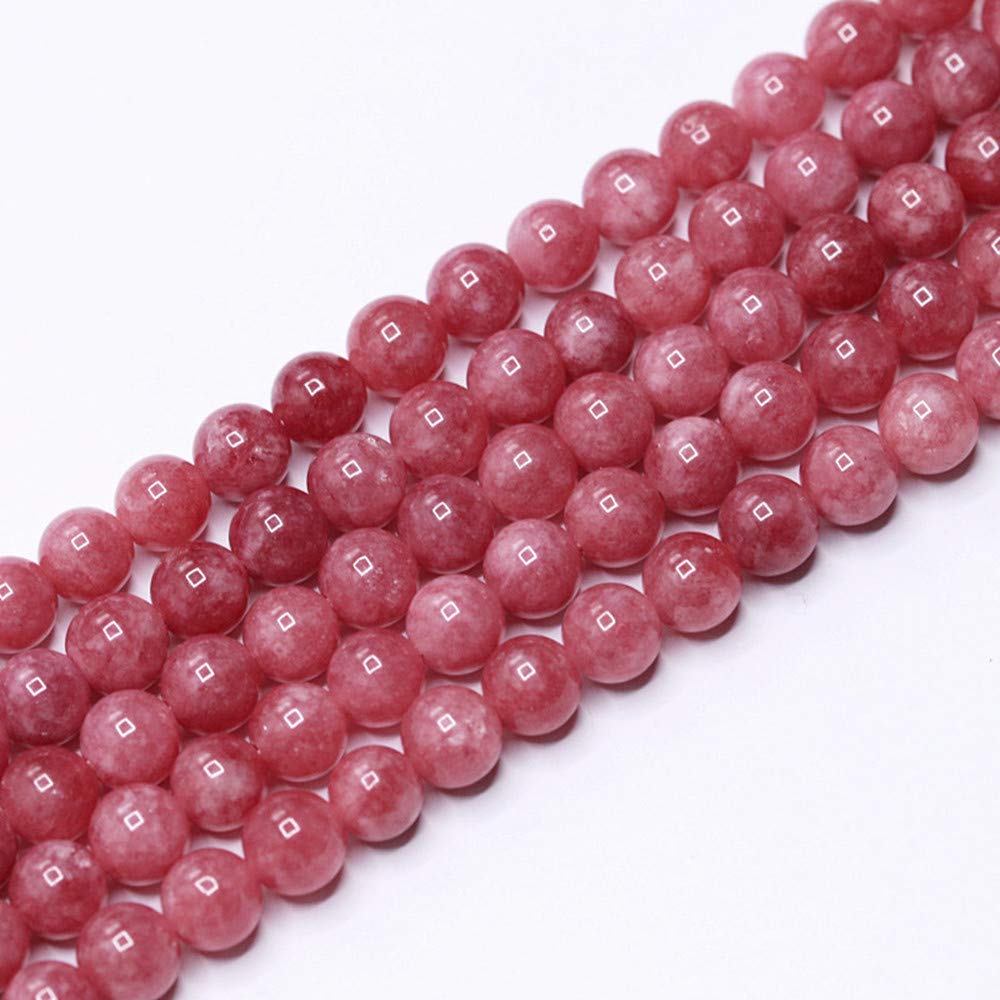 PLTbeads Natural Gemstone Loose Beads Smooth Round Approxi 15 inch DIY Bracelet Necklace for Jewelry Making (8mm, Rhodonite Dyed Jade)