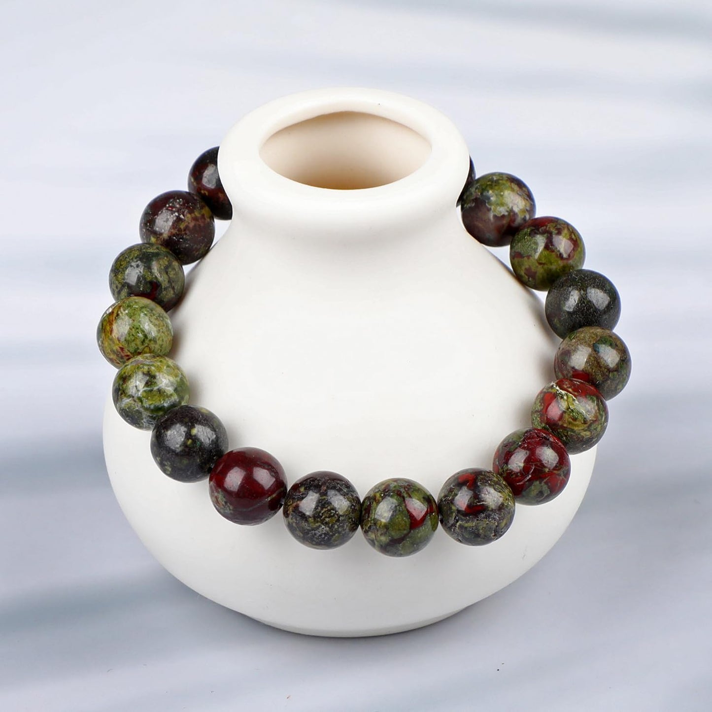 LPBeads Handmade Natural Gemstone Stretch Elastic 10mm Dragon Bloodstone Bracelet Healing Crystal Round Stone Beads Jewelry Gifts for Women Men