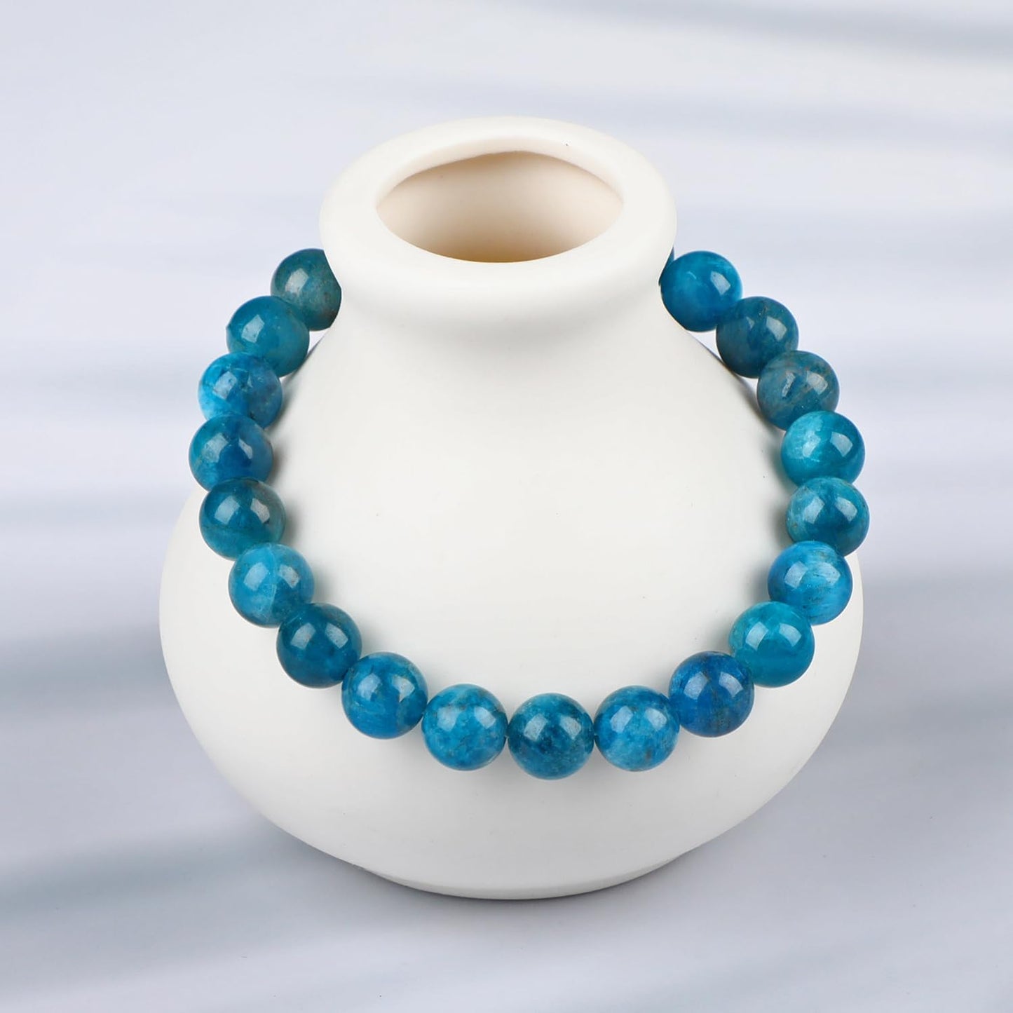 LPBeads Handmade Natural Gemstone Stretch Elastic 8mm Blue Apatite Bracelet Healing Crystal Round Stone Beads Jewelry Gifts for Women Men