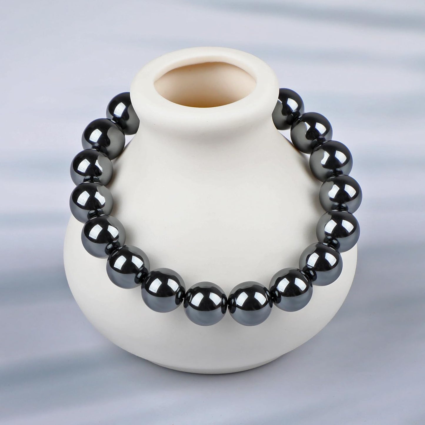 LPBeads Handmade Natural Gemstone Stretch Elastic 10mm Hematite Bracelet Healing Crystal Round Stone Beads Jewelry Gifts for Women Men