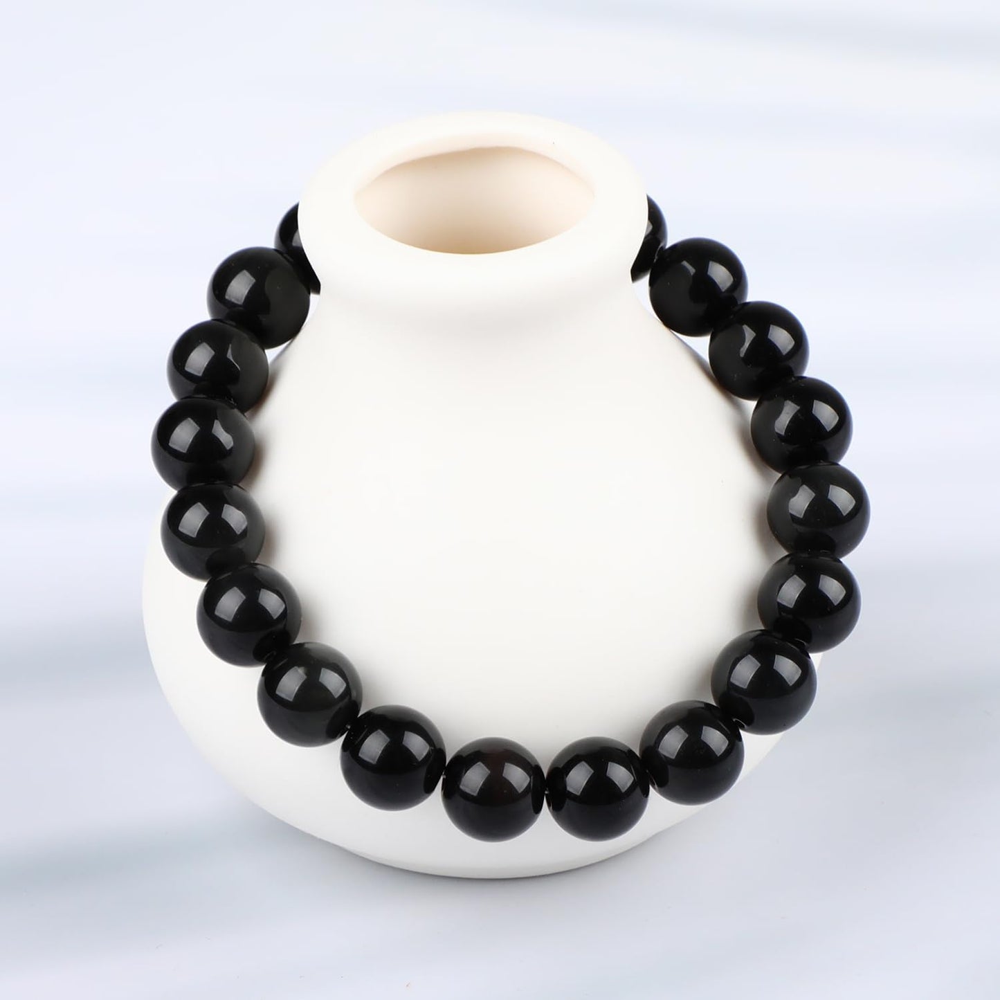 LPBeads Handmade Natural Gemstone Stretch Elastic 10mm Black Obsidian Bracelet Healing Crystal Round Stone Beads Jewelry Gifts for Women Men