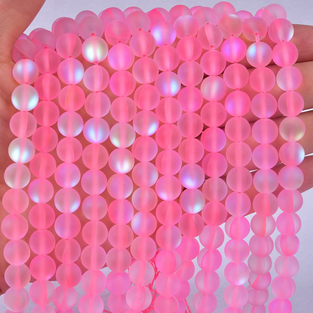 Asingeloo 60PCS 6mm Natural Light Pink Mystic Aura Quartz Gemstone Frosted Matte Titanium Round Loose Spacer Beads 15 inch Full Strand Crystal Healing Power Quartz