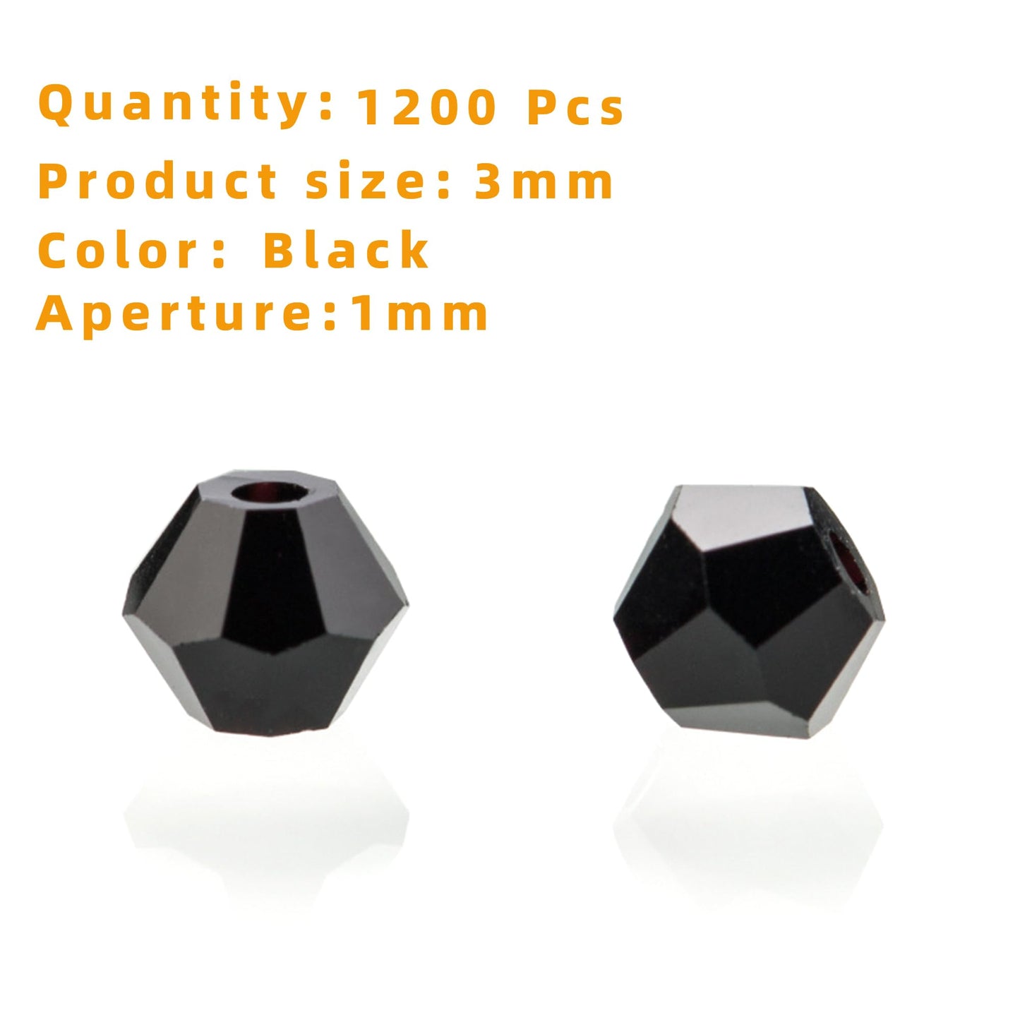 Laopottbeads 1200pcs Black 3mm Bicone Crystal Beads for Jewelry Making โ Small Faceted Glass Beads for Bracelets, Earrings, Loc Sprinkles, DIY Crafts