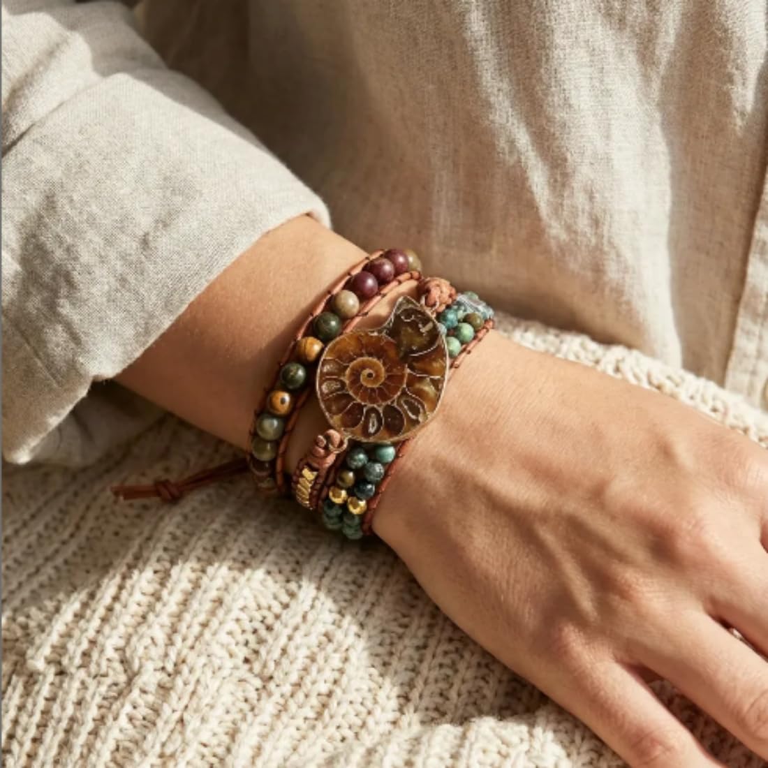 YGLINE Natural Stone Bracelet 5 Wraps Bracelet Handmade Blue Color Boho Bracelet for Women Bracelet