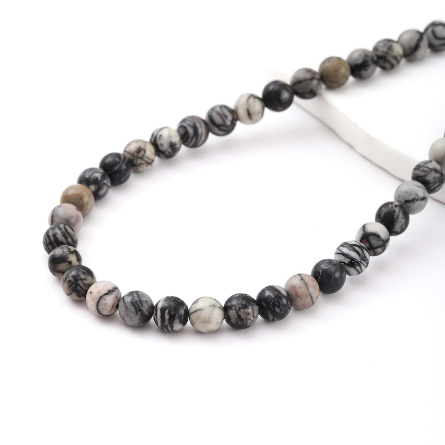 6mm 60pcs DIY Natural Black Network Zebra Stone Beads Round Healing Crystal Gemstone Loose Beads for Jewelry Making Handmade Bracelet Necklace