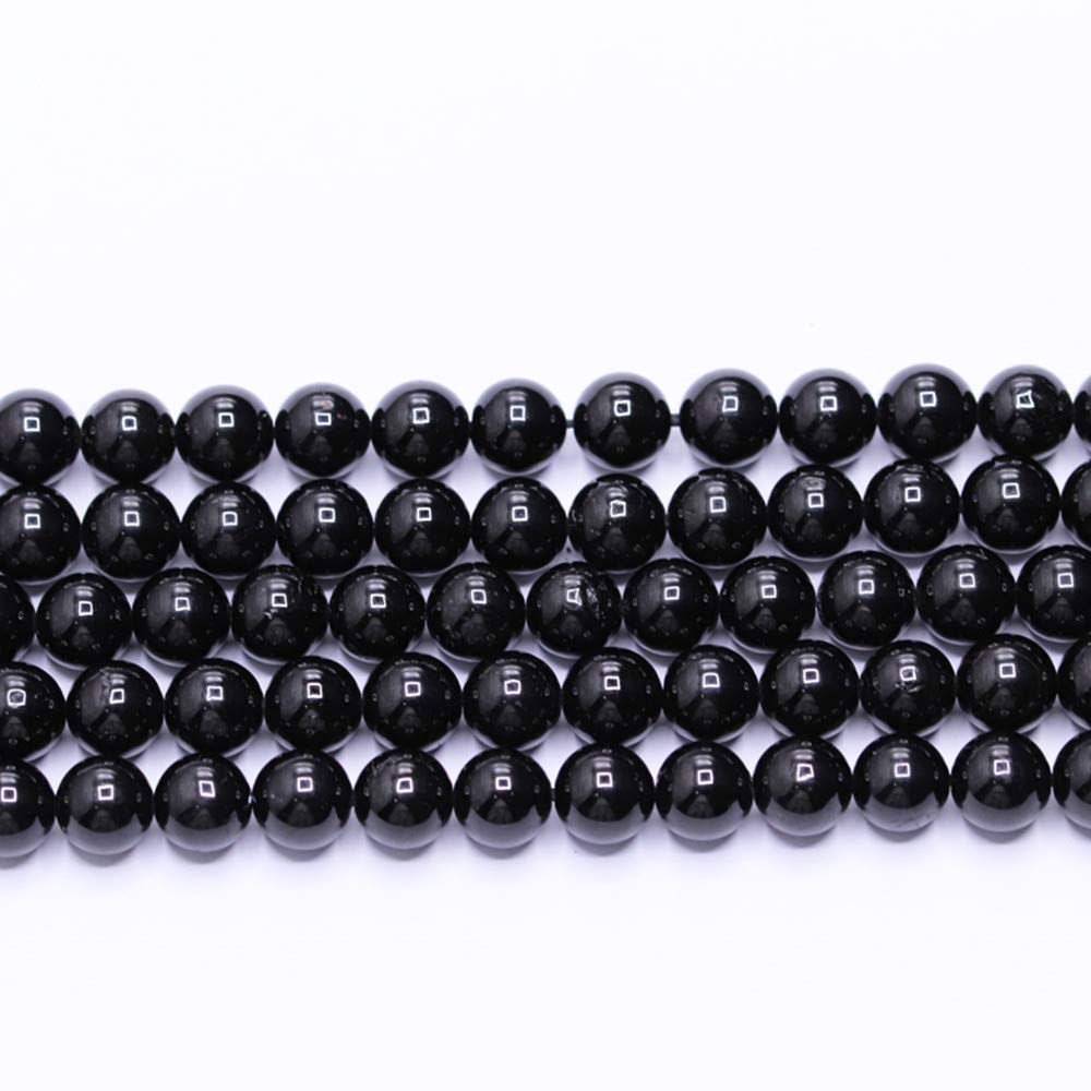 PLTbeads Natural Gemstone Loose Beads Smooth Round Approxi 15 inch DIY Bracelet Necklace for Jewelry Making (10mm, Black Tourmaline)