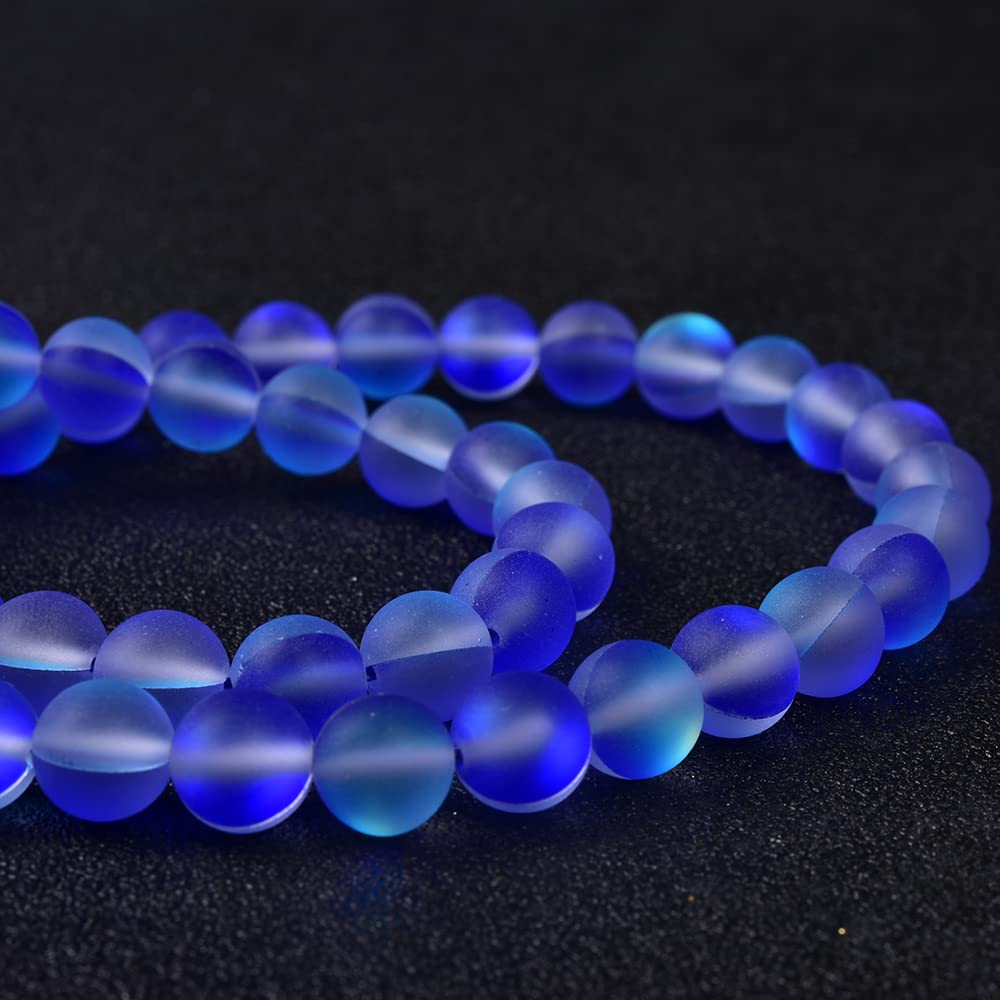 Asingeloo 38PCS 10mm Natural Blue Mystic Aura Quartz Gemstone Frosted Matte Titanium Round Loose Spacer Beads 15 inch Full Strand Crystal Healing Power Quartz