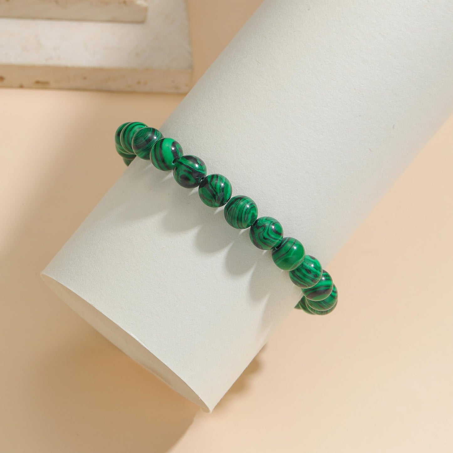 Udolfly Womens Crystal Beaded Bracelets for Women Men Protective Energy Bracelet Natural Gemstone Bead Bracelet 8mm Malachite