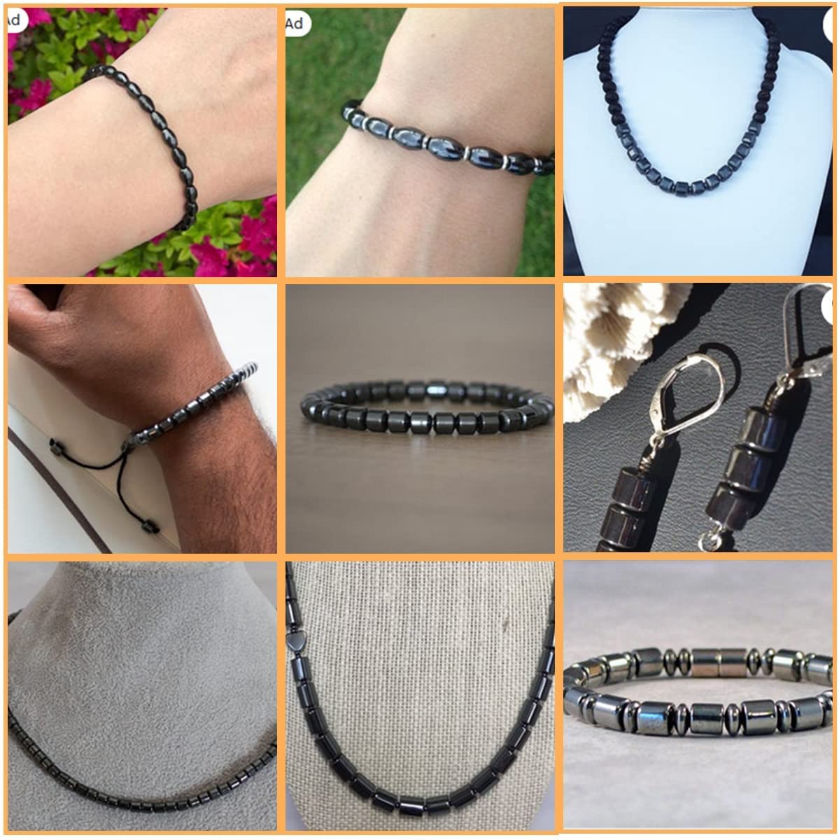 HAAMIIQII 180pcs 6mm Natural Black Hematite Loose Gemstone Beads Rondelle Shape Spacer Stone Beads for Jewelry Making DIY Bracelets Necklaces Crafting