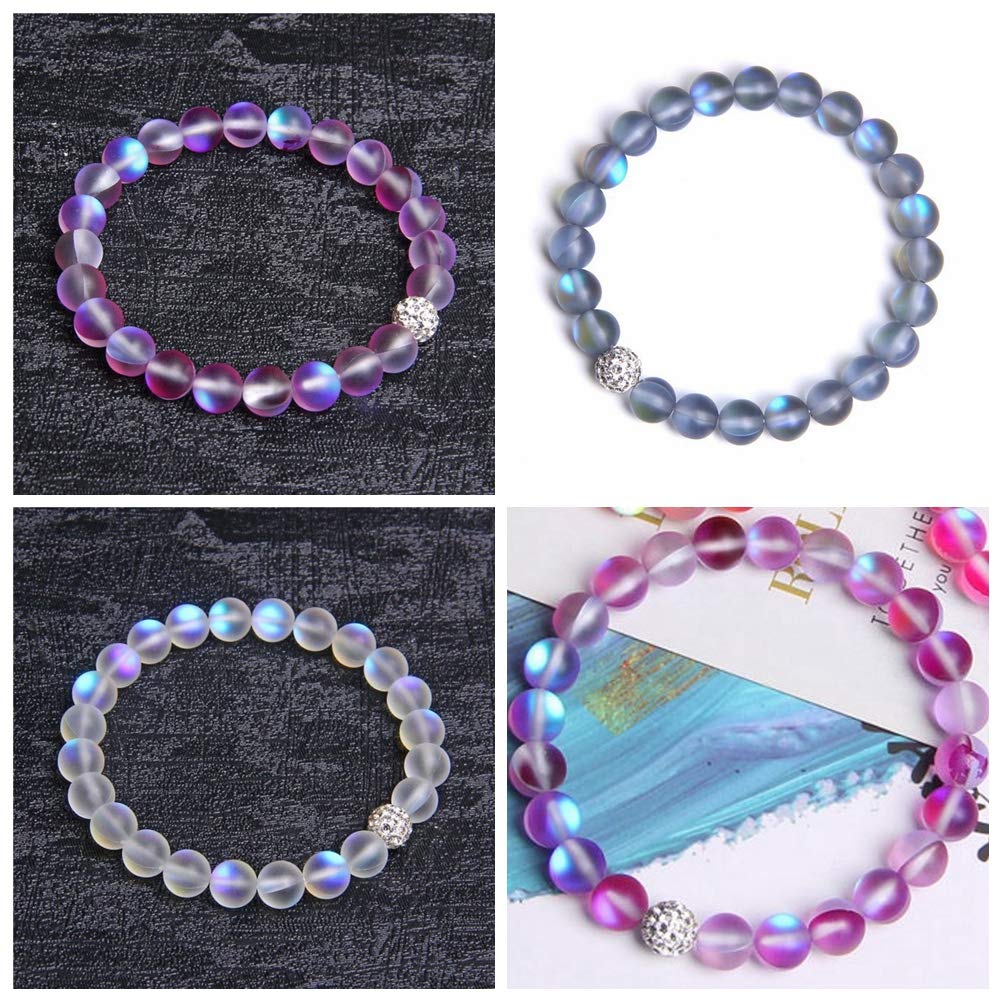 Matte Aurora Crystal Glass Beads 100pcs 8mm Flash Glitter Shining Mermaid Round Loose Aura Bead Frosted Moonstone for Jewelry Making (Pink, 8mm)
