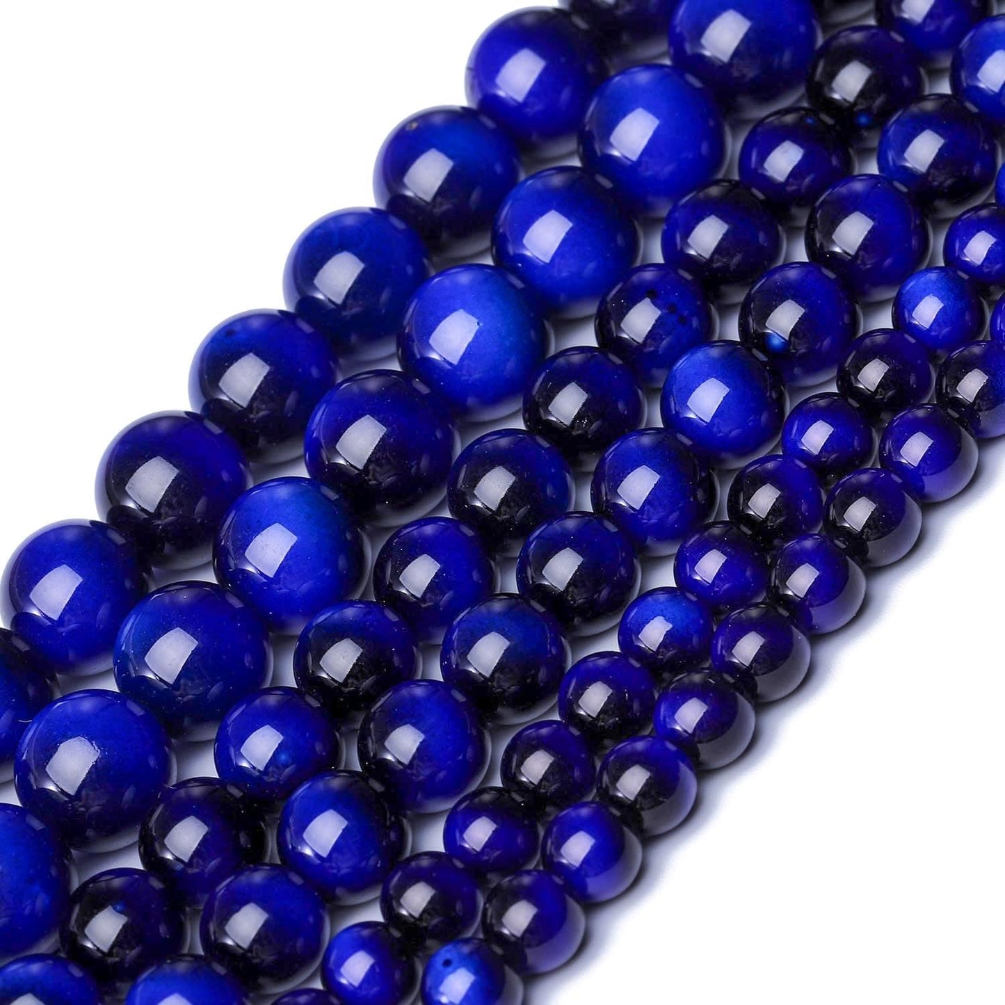 Song Xi 45PCS 8mm Royal Blue Tiger Eye Gemstone Beads for Jewelry Making, Round Smooth Glass Beads for DIY Bracelet Necklace Earring Keychain, Arts and Crafts, for Christmas Wedding Birthday