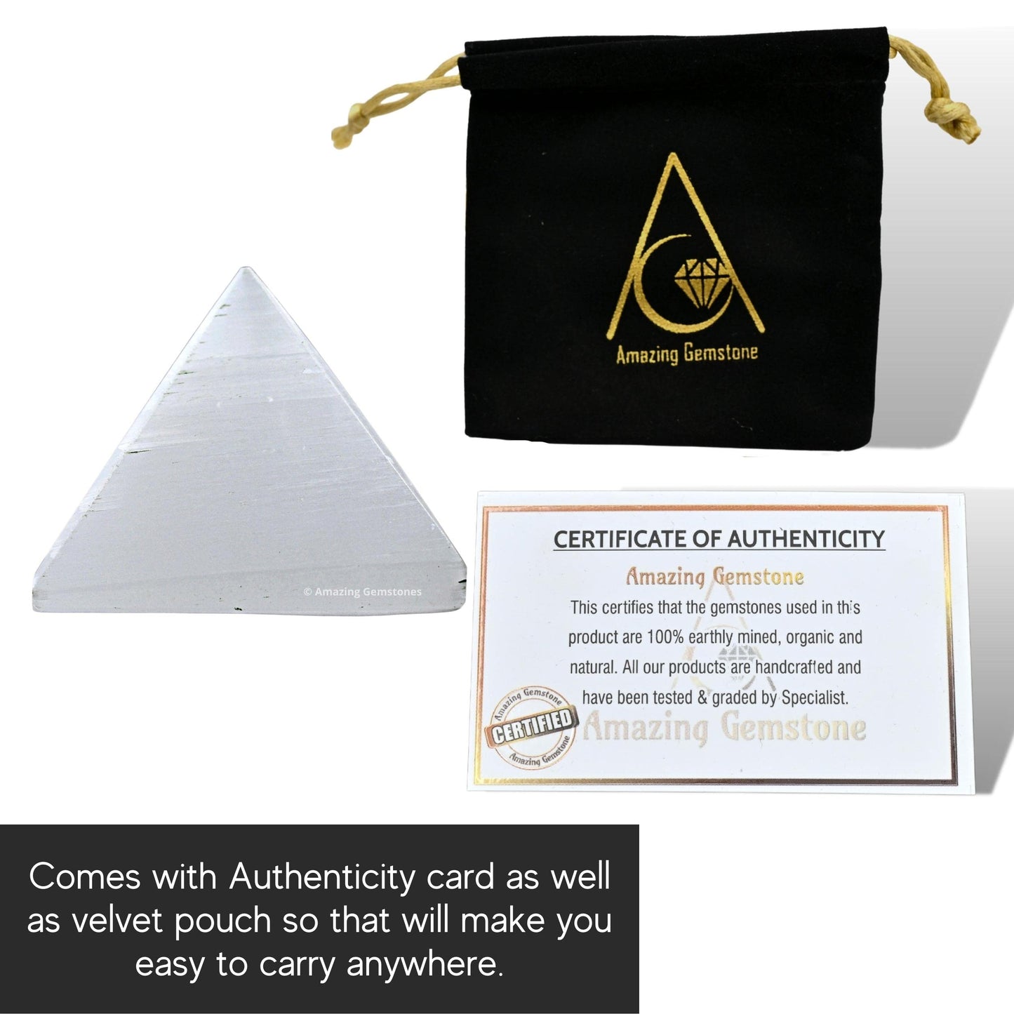 Amazing Gemstone Selenite Pyramid Crystal Healing Stones - 1" Great Pyramid Figurine of Natural Stone Pyramid for Meditation, Reiki, Chakra Balancing and Crystal Pyramids Grid