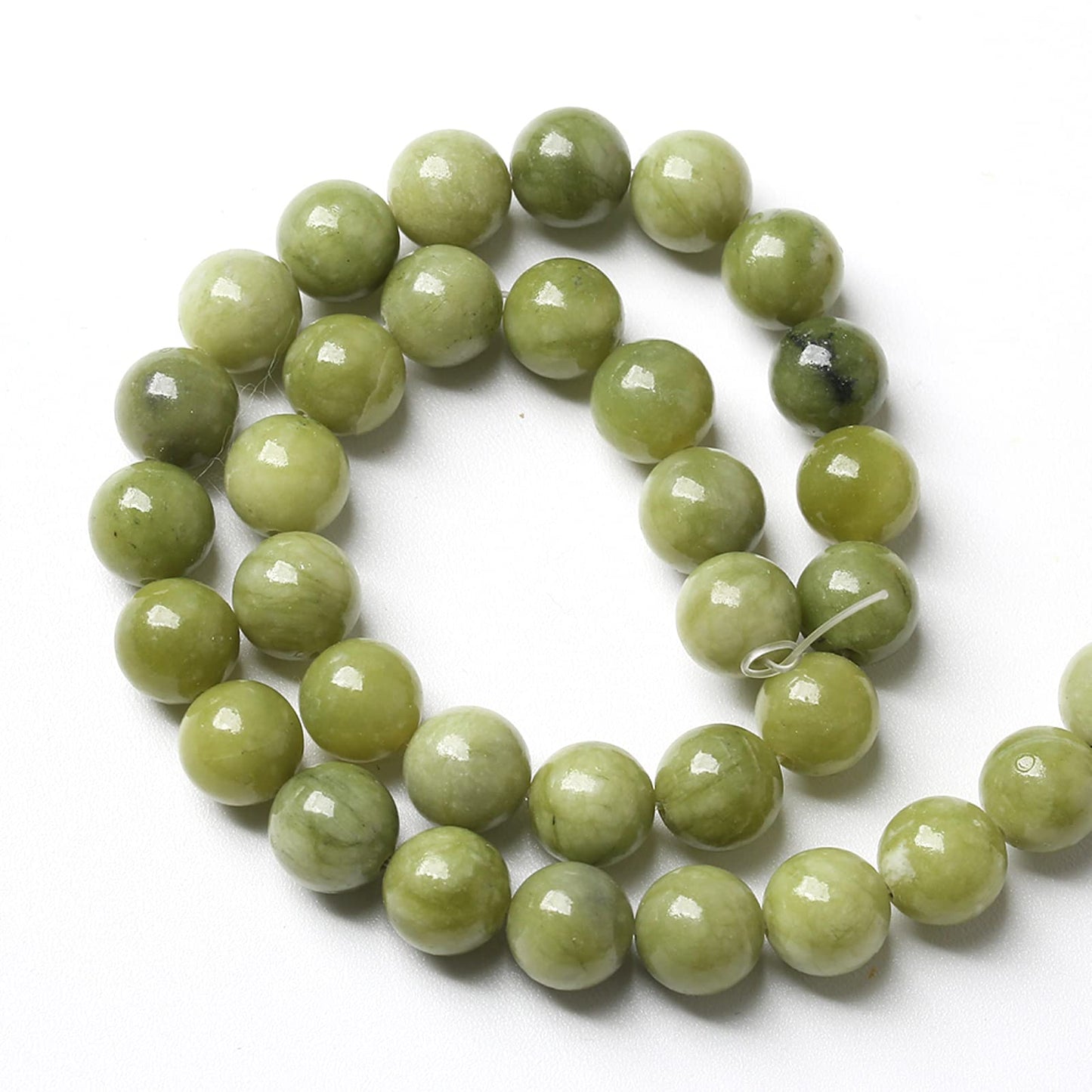75PCS 10MM Natural Stone Chinese Green Jade Loose Beads for Jewelry Making DIY Bracelet Necklace