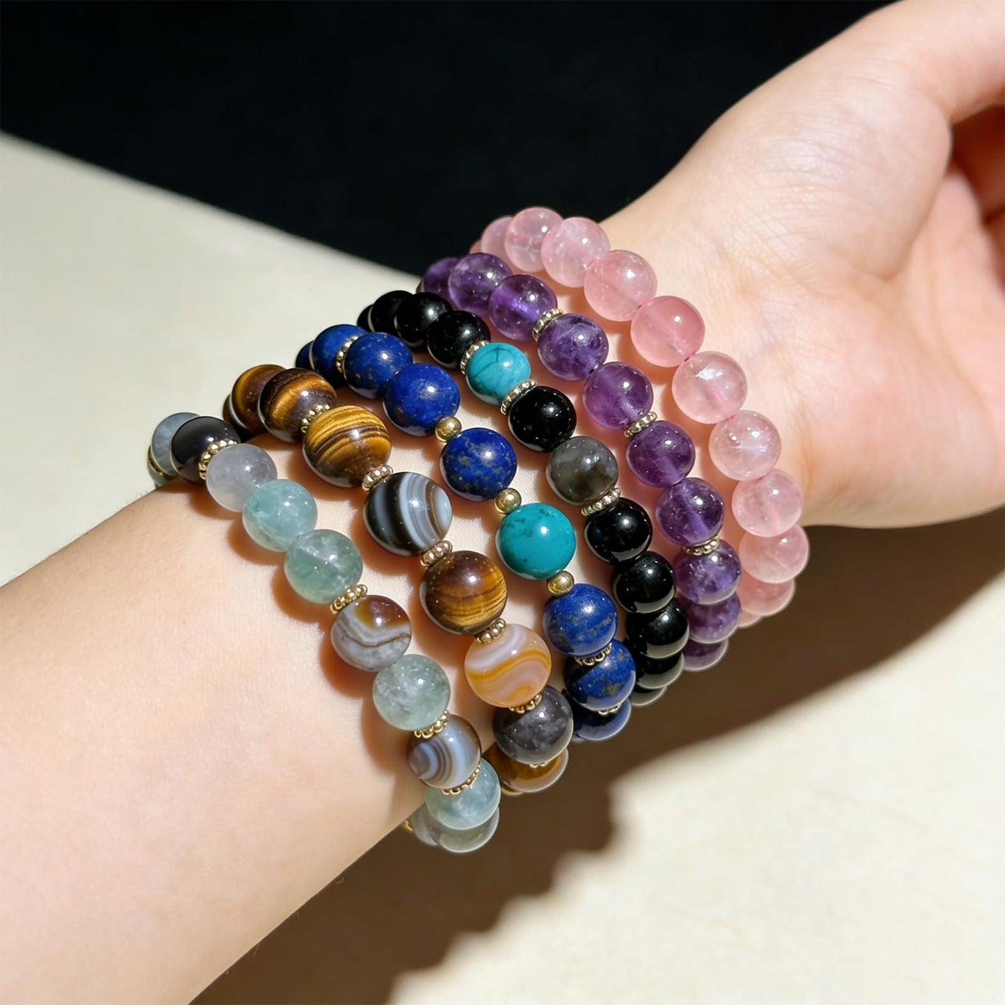 DIQIO Natural Stone Beads for Jewelry Making - 6mm Gemstone Round Loose Beads for Bracelets(58-60pcs, Black-Lined Rhodochrosite)