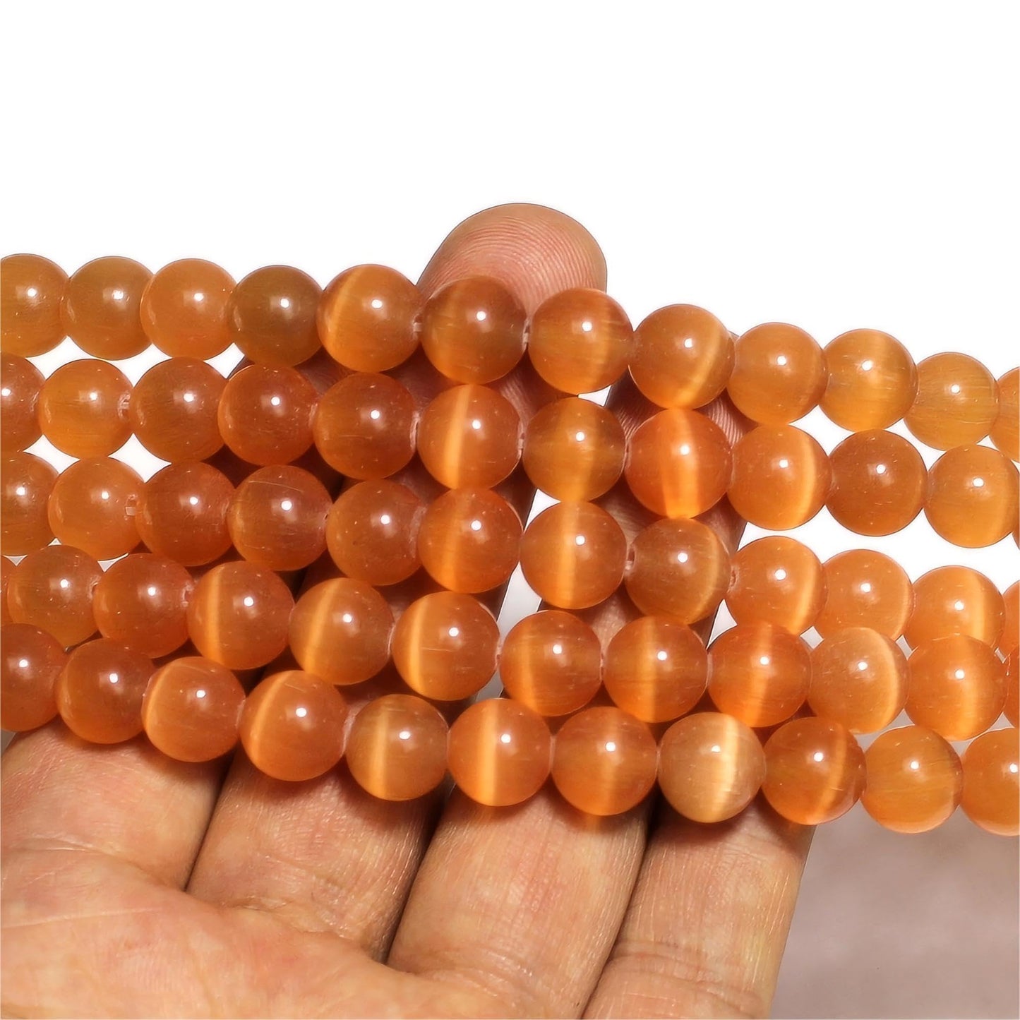 MJDCB 35pcs Orange Cat Eye Stone Beads 10mm Round Crystal Loose Bead for Jewelry Making DIY Bracelets Necklace Accessories
