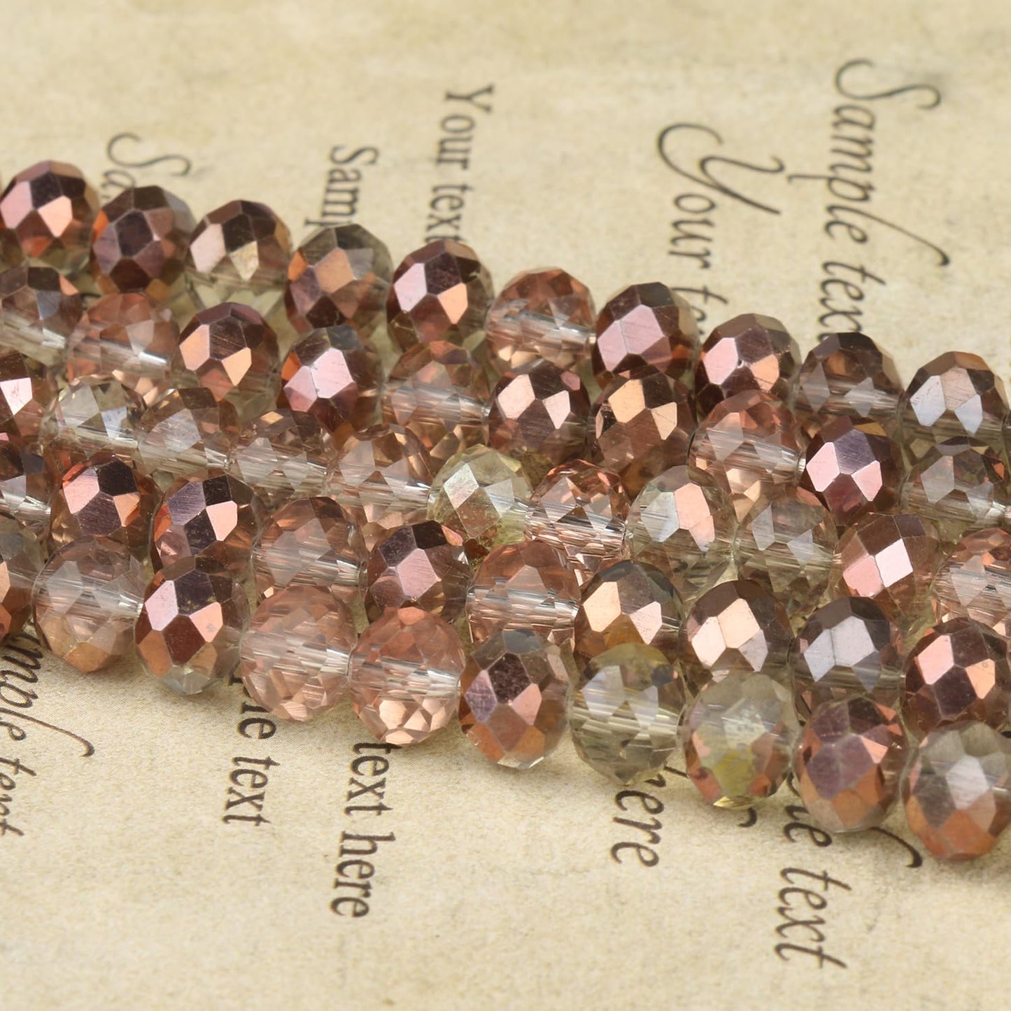 NITOPUPU 300pcs 8mm Crystal Glass Beads for Jewelry Making Faceted Rondelle Flat Beads for Bracelets Necklace Earrings DIY Crafts (Brown Flat Half-Plated Crystal Bead)