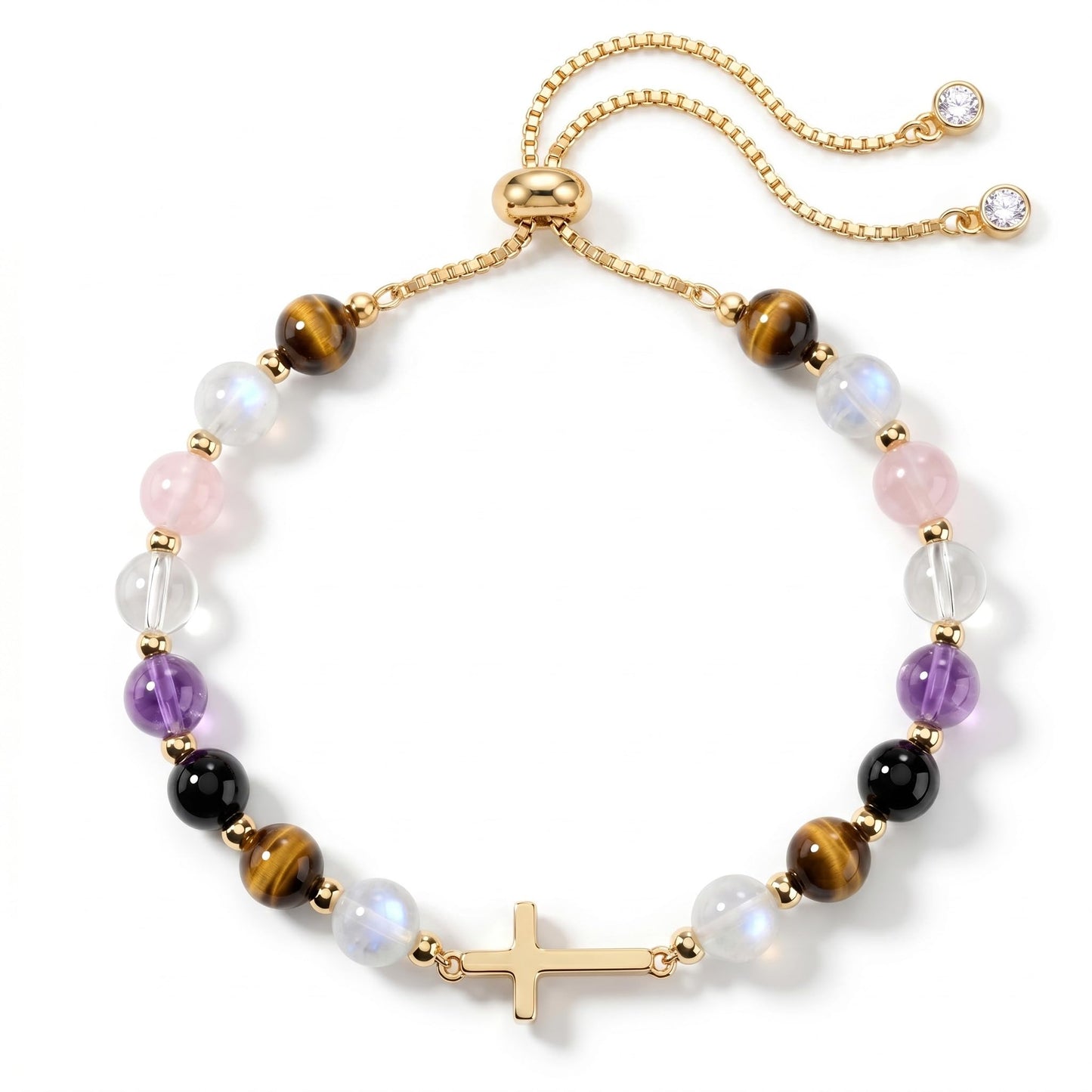 Aghfacy Christian Gifts for Women Birthday Cross Bracelet Natural Gemstone Crystal Bracelet Gold Cross Charm 60th Birthday Gifts for Women Adjustable with Message Card