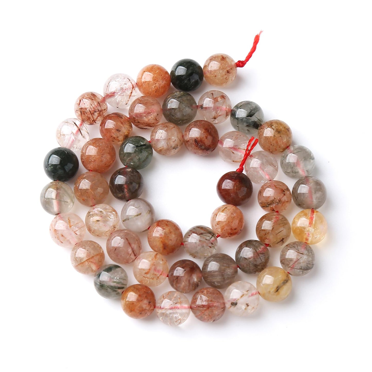 10MM 36PCS Natural Crystal Stone Colorful Rutilated Quartz Beads for Jewelry Making DIY Bracelet