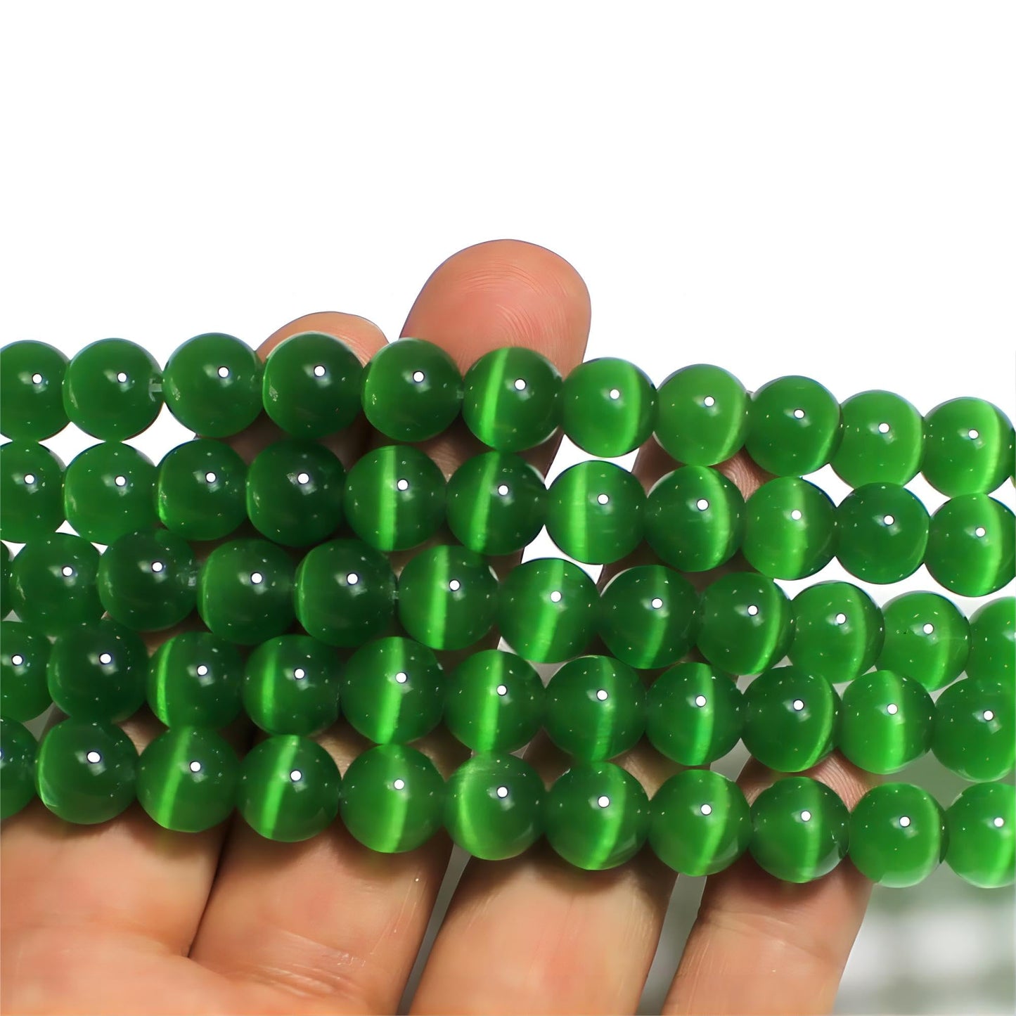 MJDCB 45pcs Dark Green Cat Eye Stone Beads 8mm Round Crystal Loose Bead for Jewelry Making DIY Bracelets Necklace Accessories