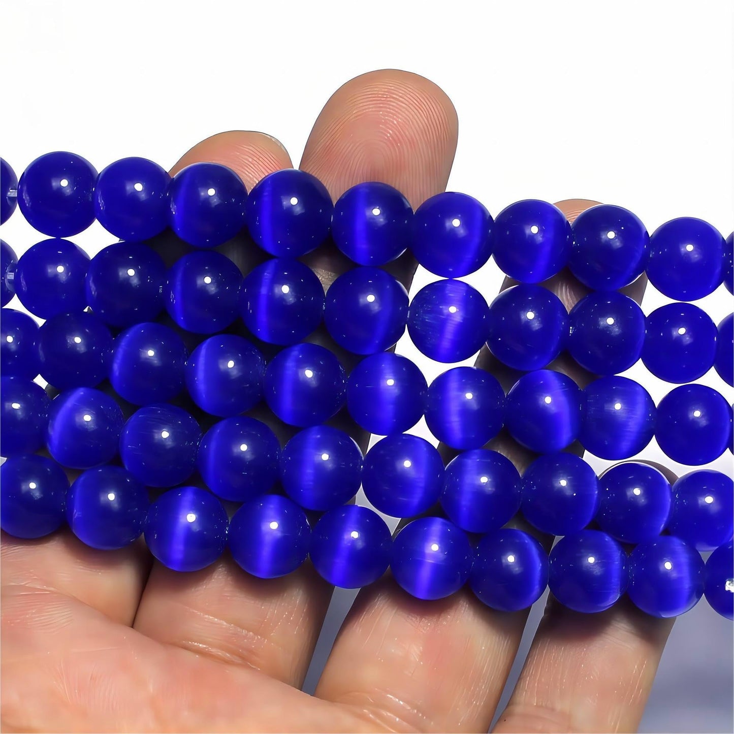MJDCB 30pcs Sapphire Blue Cat Eye Stone Beads 12mm Round Crystal Loose Bead for Jewelry Making DIY Bracelets Necklace