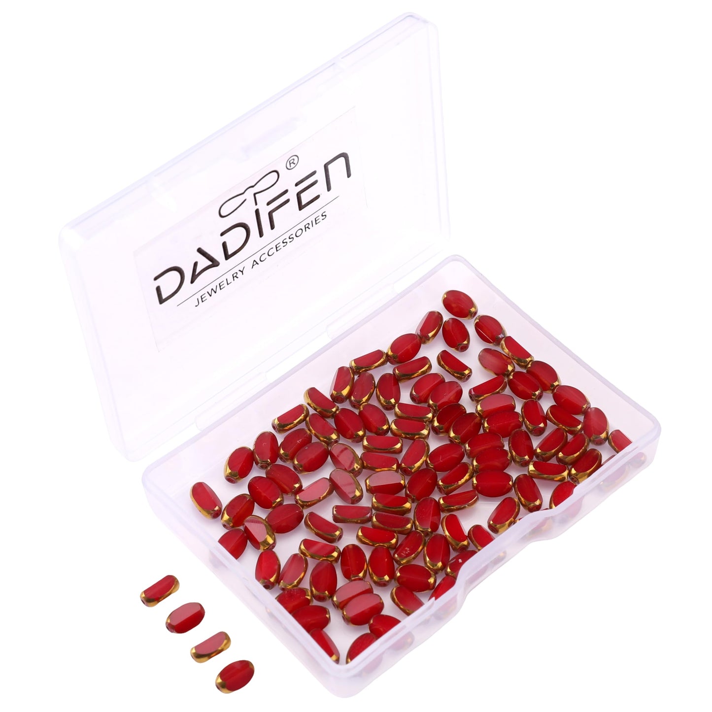 DADIFEN Glass Rice Beads Red 4x6mm 50pcs Faceted Oval Golden Edge Crystal Loose Beads for DIY Craft Jewelry Making