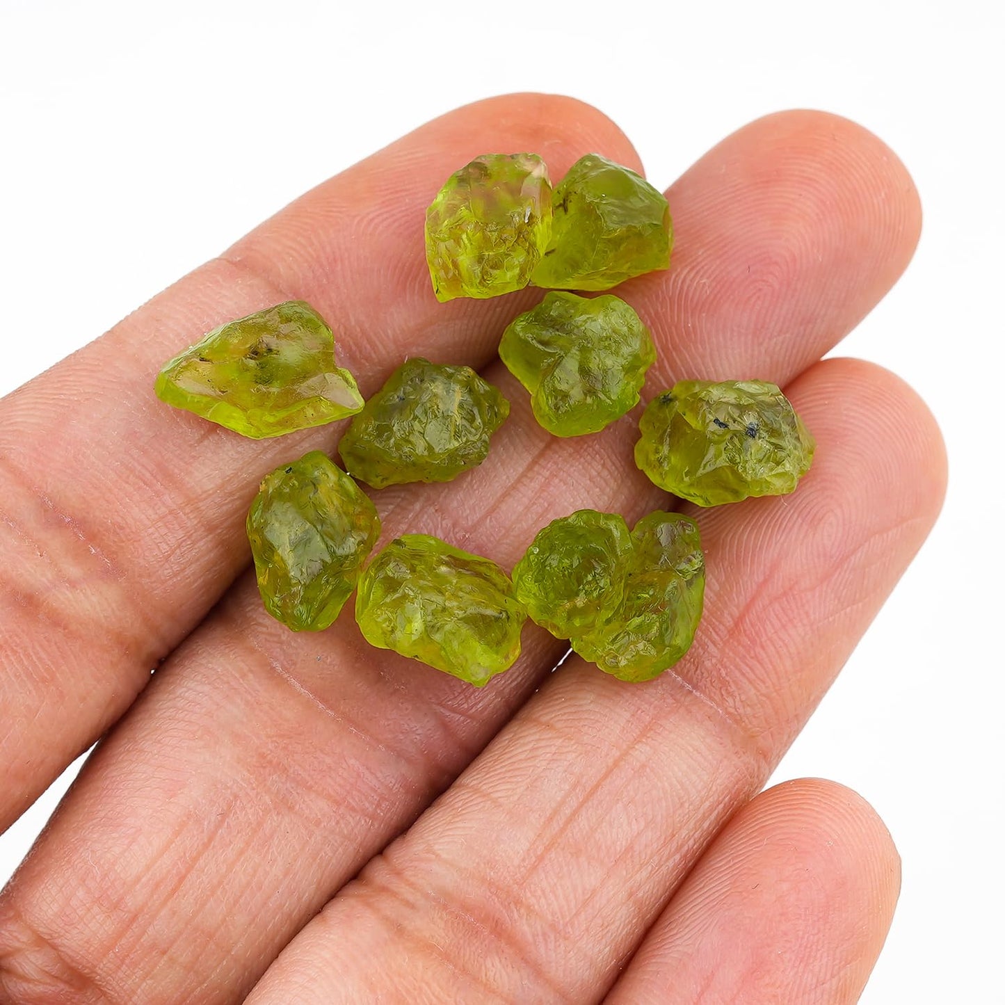 ColouredRocks 30 carats. PERIDOT Crystals, Raw Stones, Rough Gemstones, Jewelry Making Supply, Cabbing, Polishing, Cutting, DIY, Crafts (8-9 pcs.) (5-6 mm.)