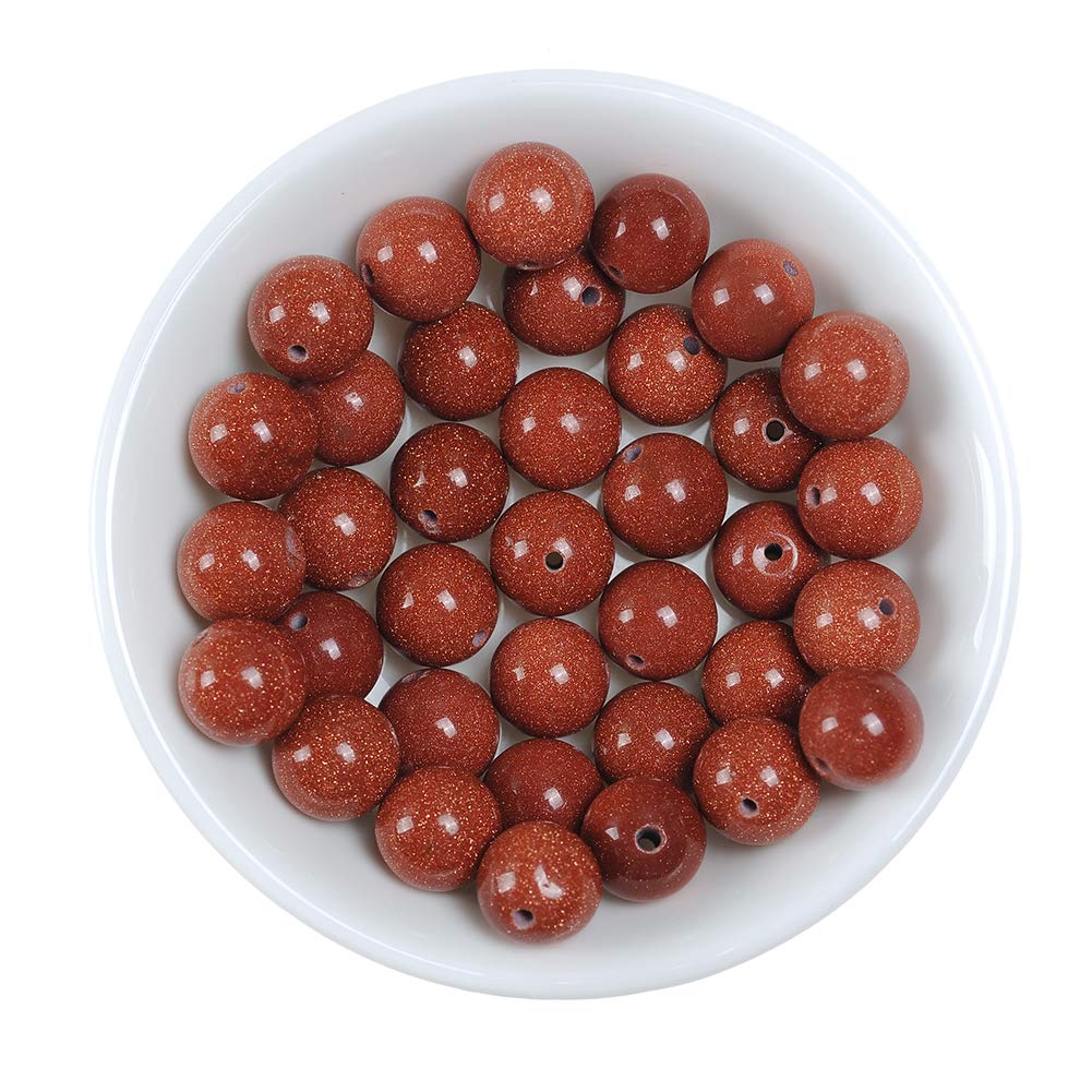 Natural Stone Beads 8mm Gold Sand Stone Round Loose Beads Crystal Energy Stone Healing Power for Jewelry Making DIY,1 Strand 15"