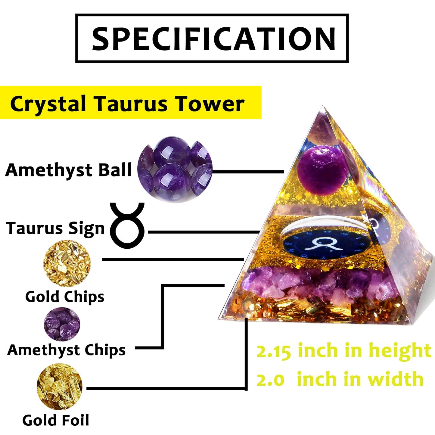 YATOJUZI 12 Zodiac Taurus Birthday Gifts for Women Men Healing Crystals Natural Amethyst Crystal Stones Gemstones Orgonite Chakra Reiki Lucky Energy Decor for Office Desk Decorations