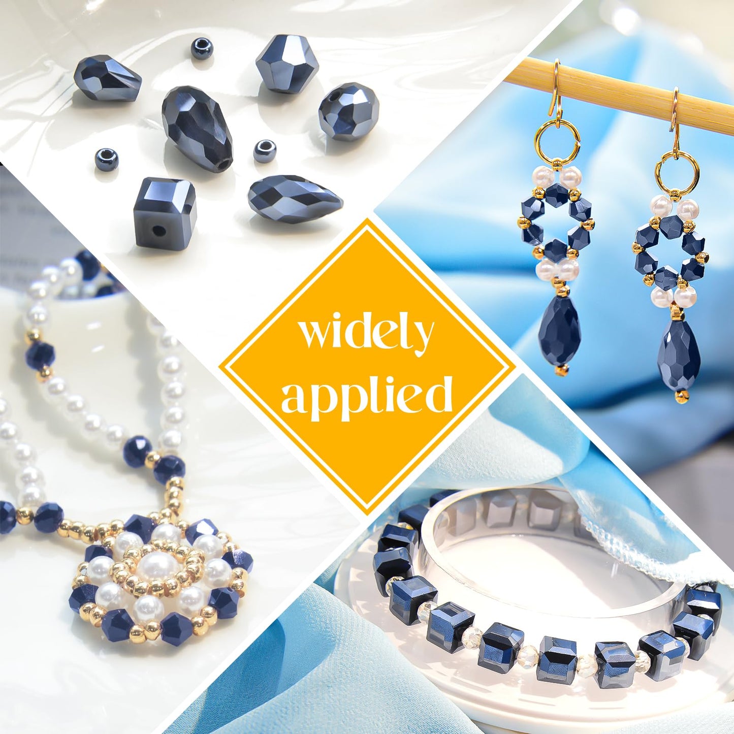 Laopottbeads 1500 Pcs Crystal Glass Beads for Jewelry Making – 12 Styles Bicone, Rondelle, Cube, Teardrop & 3mm Spacer Beads, DIY Bracelet Necklace Earring Craft Kit with Organizer Box(Vavy Blue)