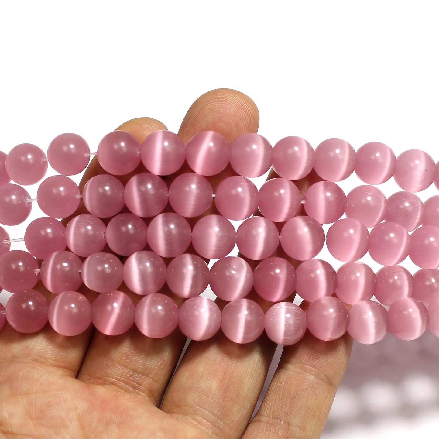MJDCB 105pcs Pink Cat Eye Stone Beads 10mm Round Crystal Loose Bead for Jewelry Making DIY Bracelets Necklace Accessories